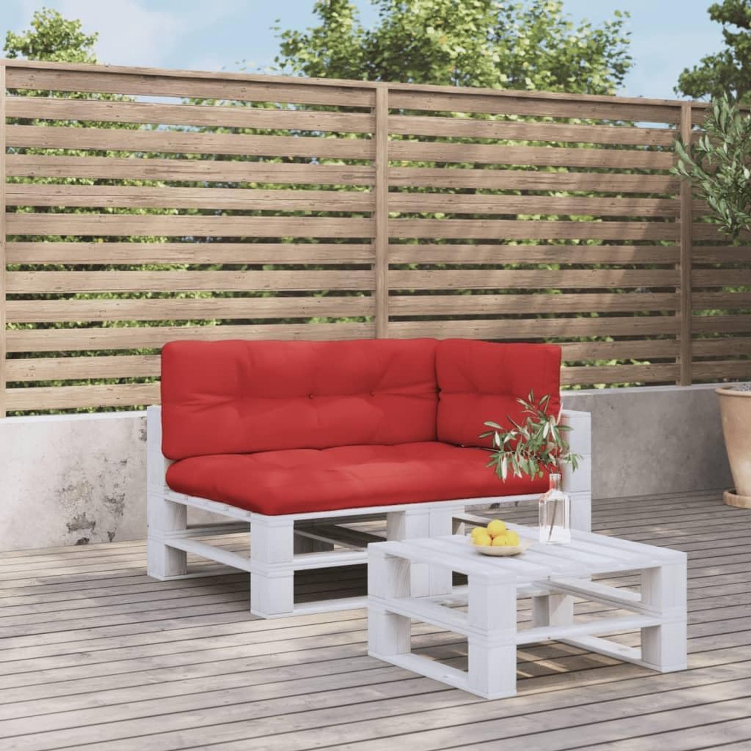 3-delig. Rood van polyester voor buiten en binnen, zachte holle vezelvulling, waterdicht en onderhoudsvriendelijk, veelzijdig als zitkussen voor tuinmeubelen of bank