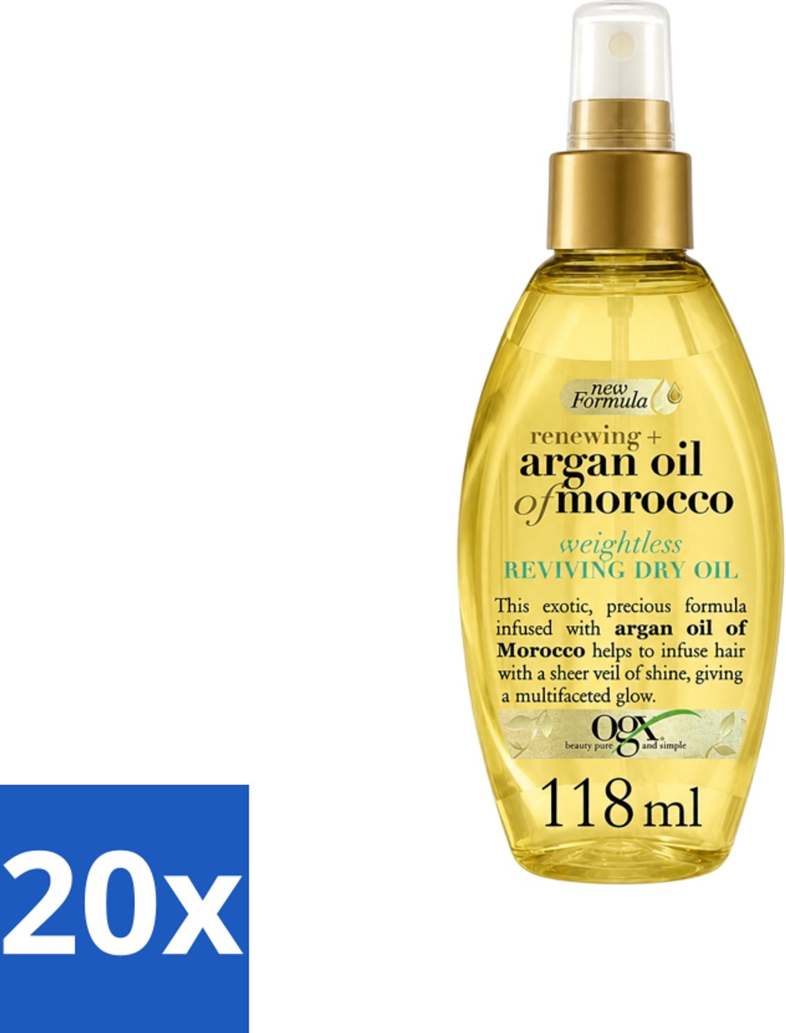 20 x OGX - Argan Oil of Morocco - Haarolie - Gewichtloos - Reviving Dry Oil - 118 ml - Voordeelverpakking - 20 stuks
