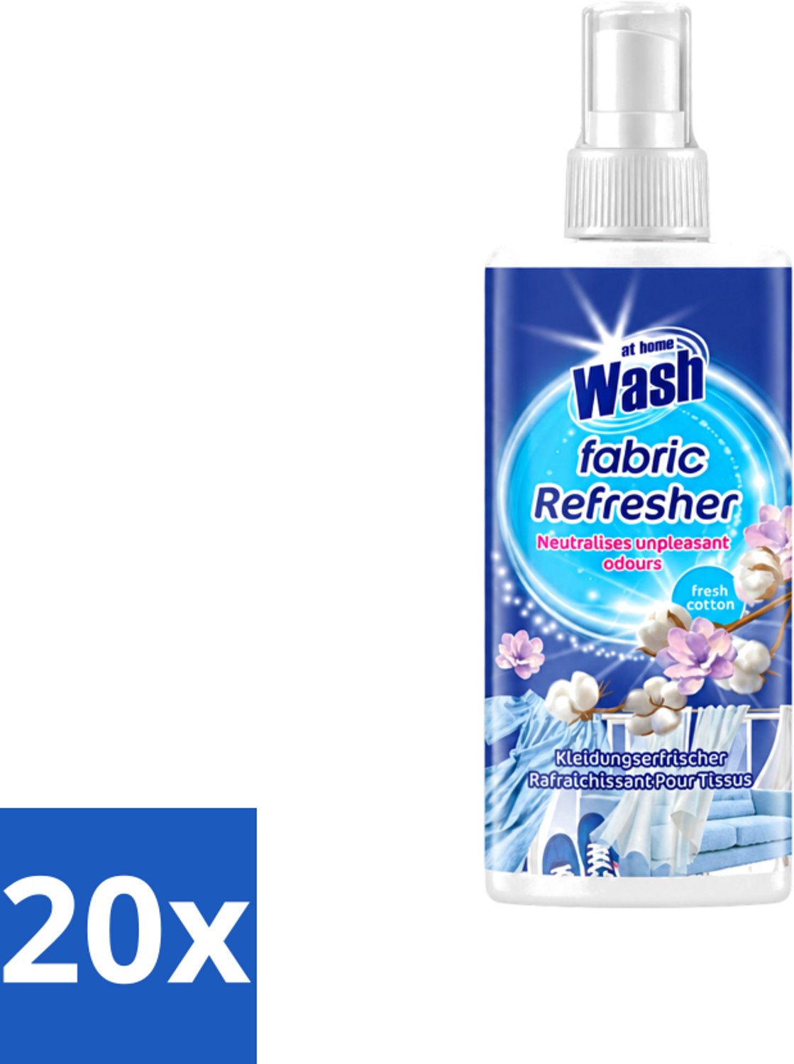 20 x At Home - Wash - Textielverfrisser - Fresh Cotton - Neutraliseert Onaangename Geuren - 300 ml - Voordeelverpakking - 20 stuks