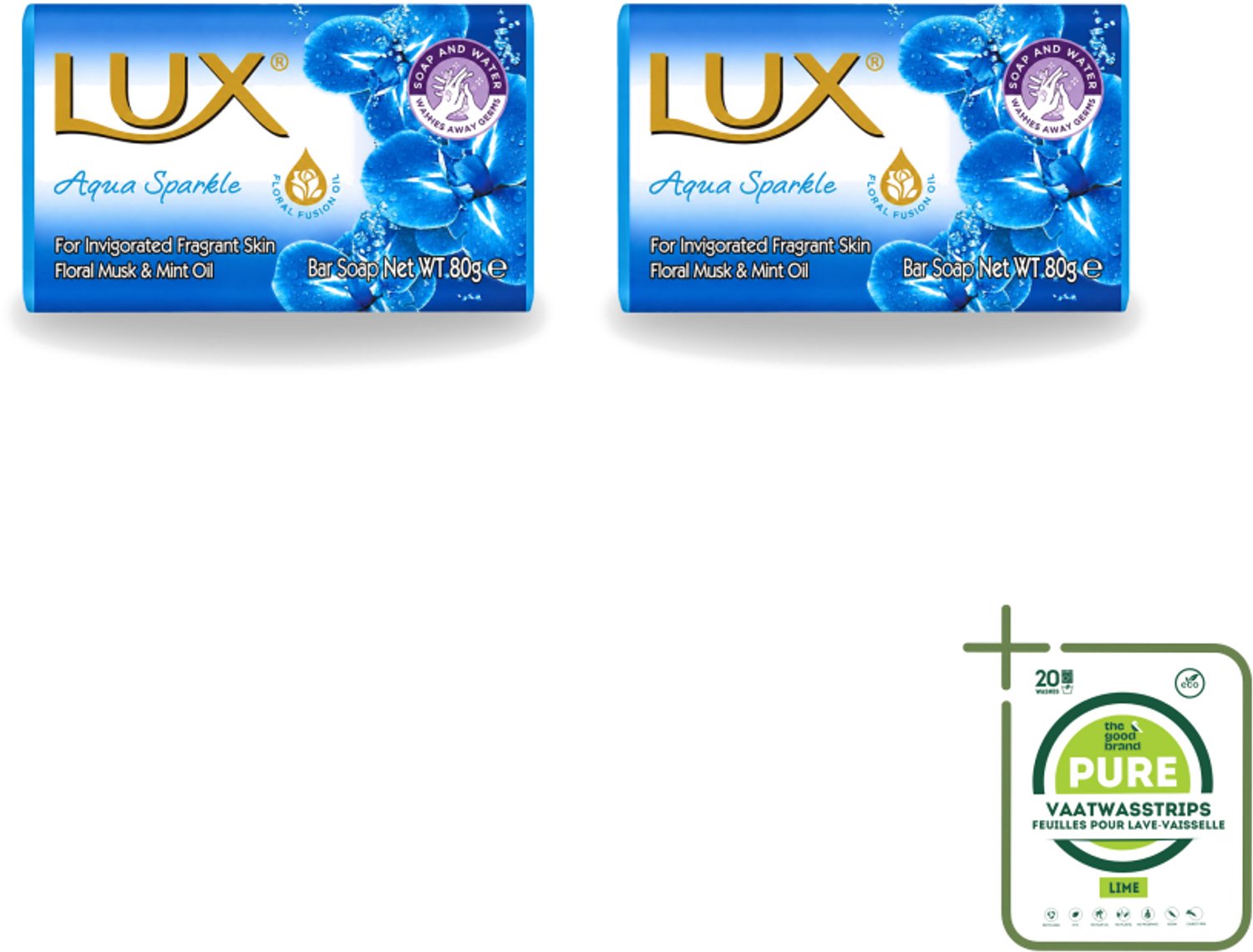 2 x Lux - Zeep - Aqua Sparkle - Hydraterend - Verkwikkende Geur - 80 g - Grootverpakking - Vaatwasstrips - Zeep - Reinigen - Hydrateren - Geur - Schuim