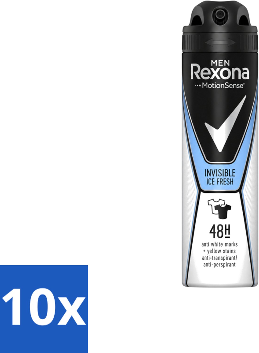 10 x Rexona Men - Invisible Ice Fresh - Deodorant Spray - 150 ml - Voordeelverpakking - 10 stuks