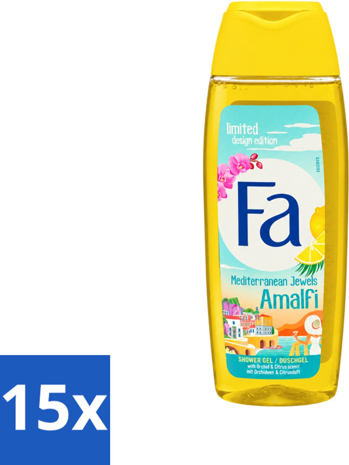 15 x Fa - Douchegel - Mediterranean Jewels Amalfi - Orchidee & Citrus - Frisse & Tropische Geur - Verfrissend - 250 ml - Voordeelverpakking - 15 stuks