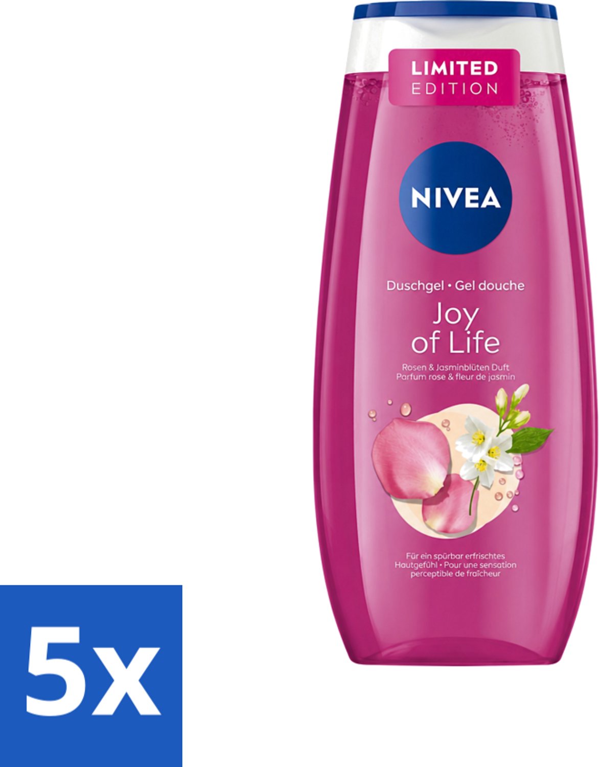 5 x Nivea - Douchegel - Joy of Life - Verfrissend Effect - 250 ml - Voordeelverpakking - 5 stuks