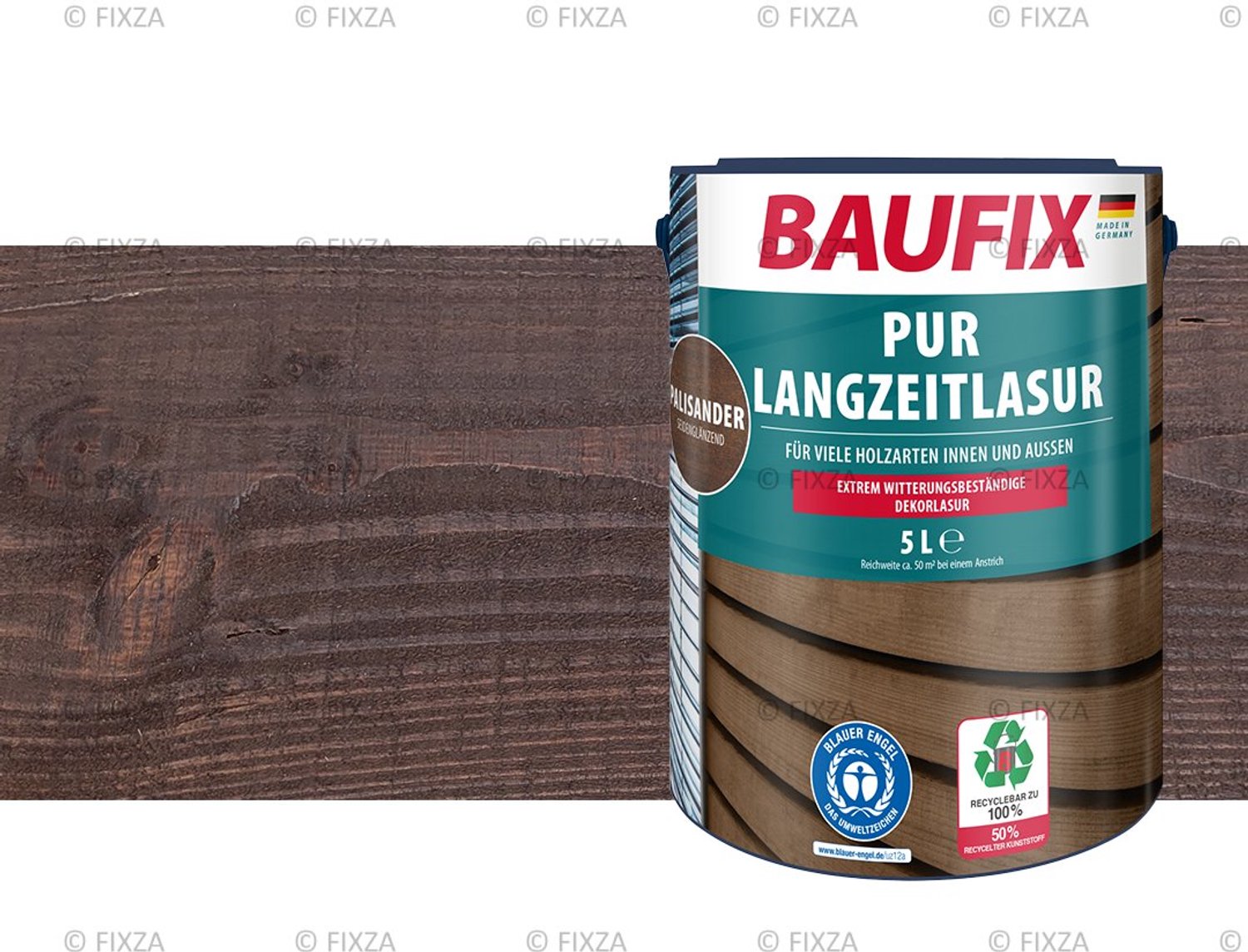 BAUFIX PUR Houtbeits – Palisander – Zijdeglans – 5 Liter – Voor Schutting, Tuinhuis & Blokhut – Extra UV- & Weerbestendig