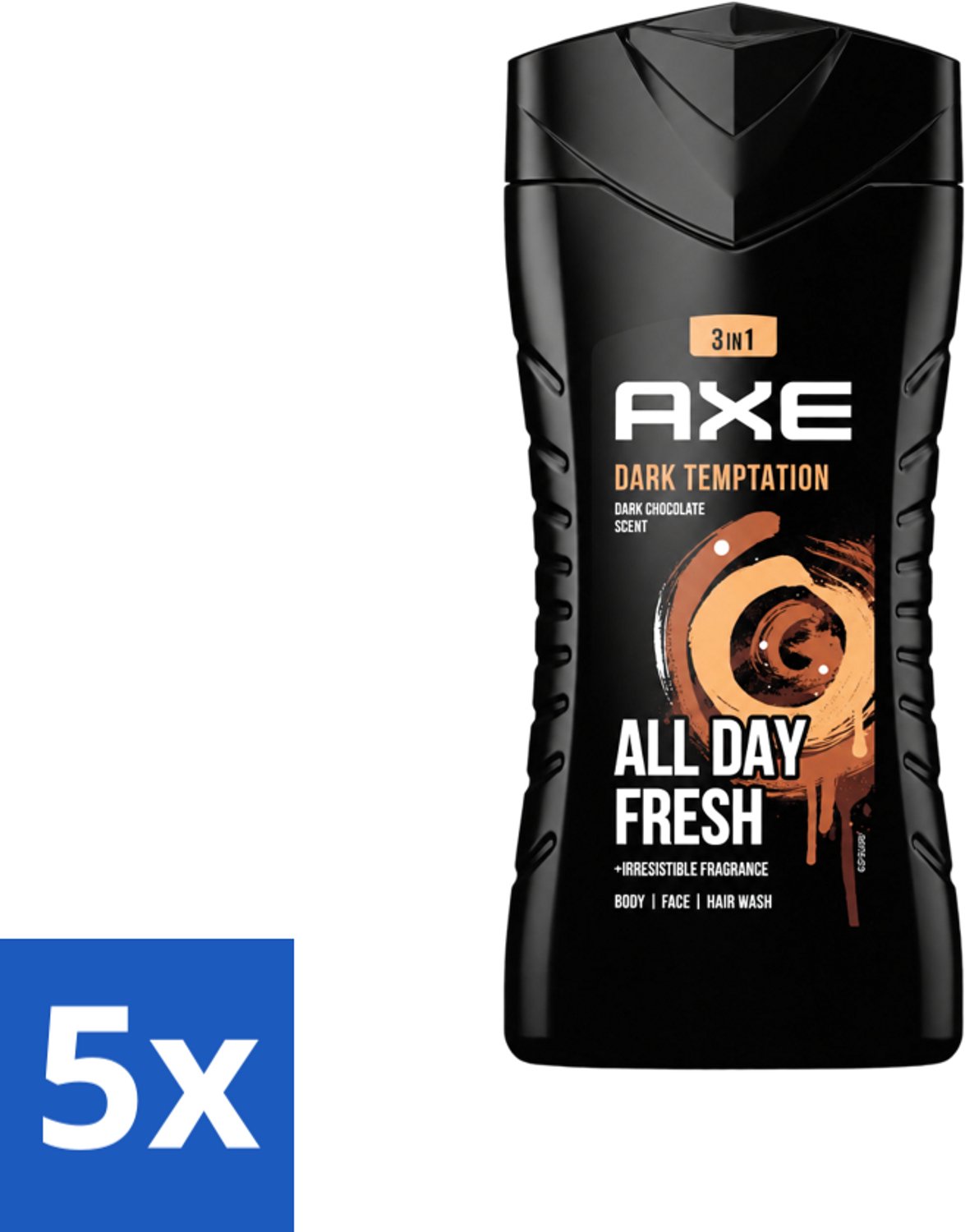 5 x Axe - 3-in-1 Douchegel - Dark Temptation - Dark Chocolate - 250 ml - Voordeelverpakking - 5 stuks