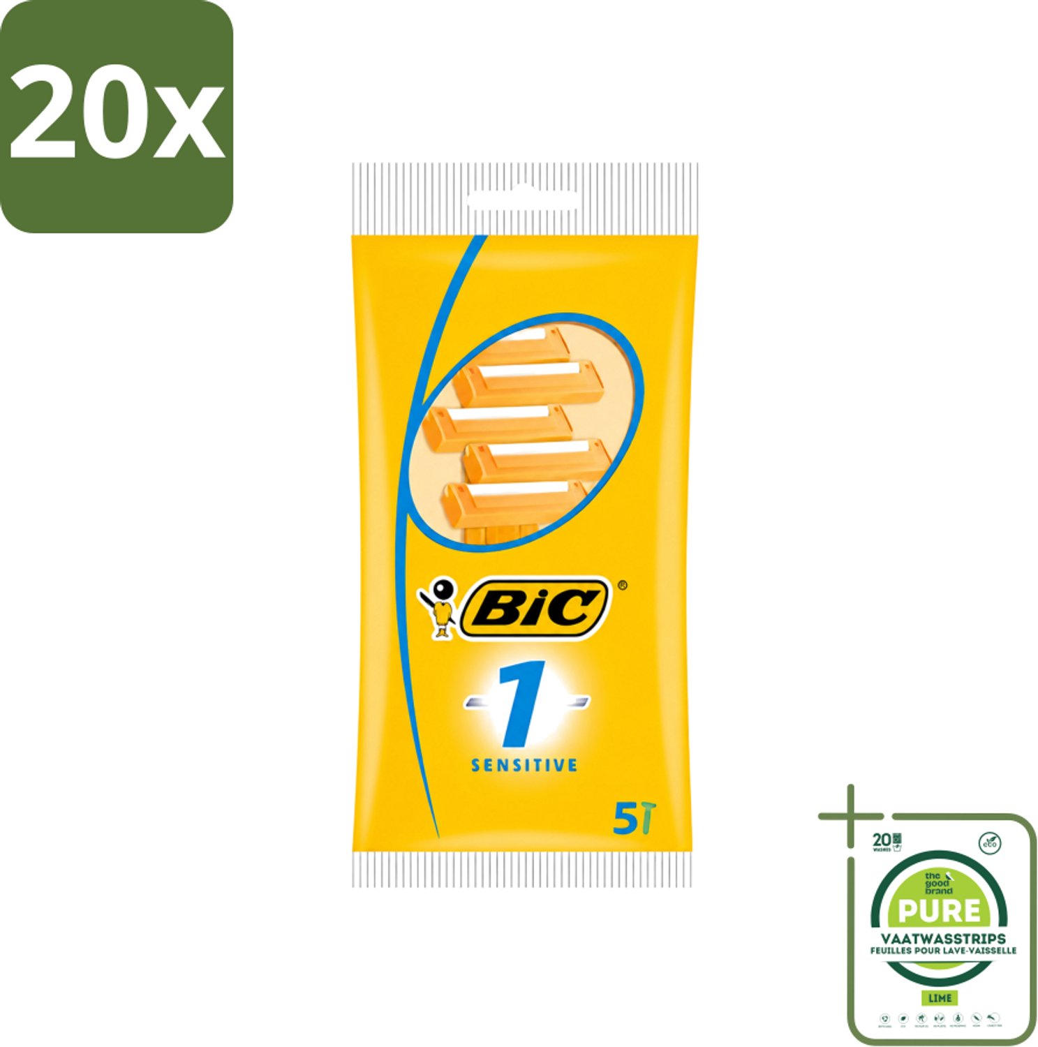 20 x Bic - Scheermesjes - Sensitive - Enkel Mesje - Wegwerpmesjes - 5 Scheermesjes - Grootverpakking - Vaatwasstrips - Gevoelige Huid - Wegwerpscheermes - Scheermesje - Scheermes - Scheerbeurt