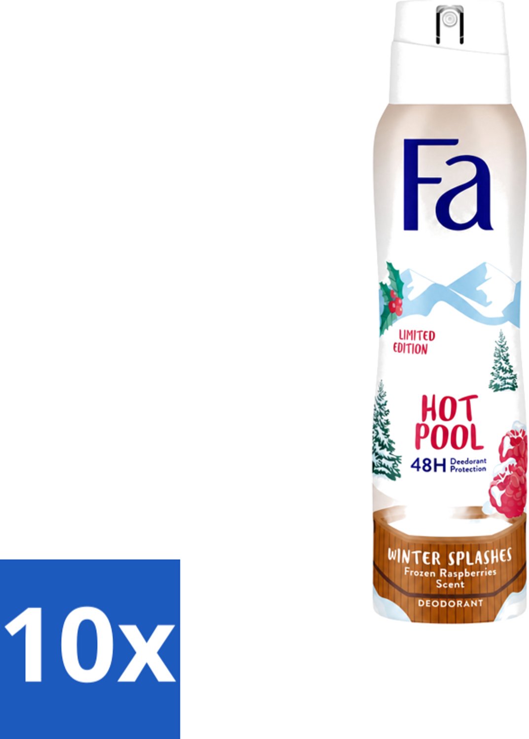 10 x Fa - Deospray - Winter Splashes - 48 uur Bescherming - Frozen Raspberry - Verfrissend & Fruitig - 150 ml - Voordeelverpakking - 10 stuks