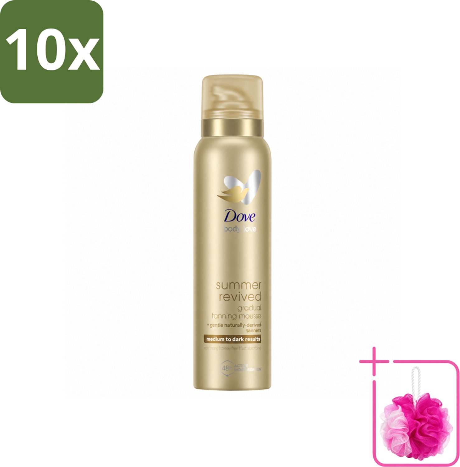 10 x Dove – Bodymousse – Summer Revived Medium-Dark – 150 ml - Bulkverpakking - Zelfbruinende bodymousse - Douchemop - Natuurlijke teint