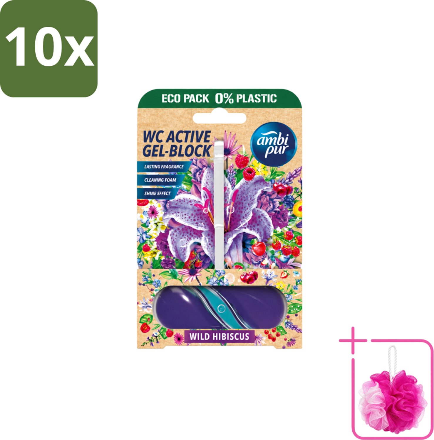 10 x Ambi Pur – Toiletblok – Wild Hibiscus – 45 g - Bulkverpakking - Toiletblok - Douchemop - Fris toilet