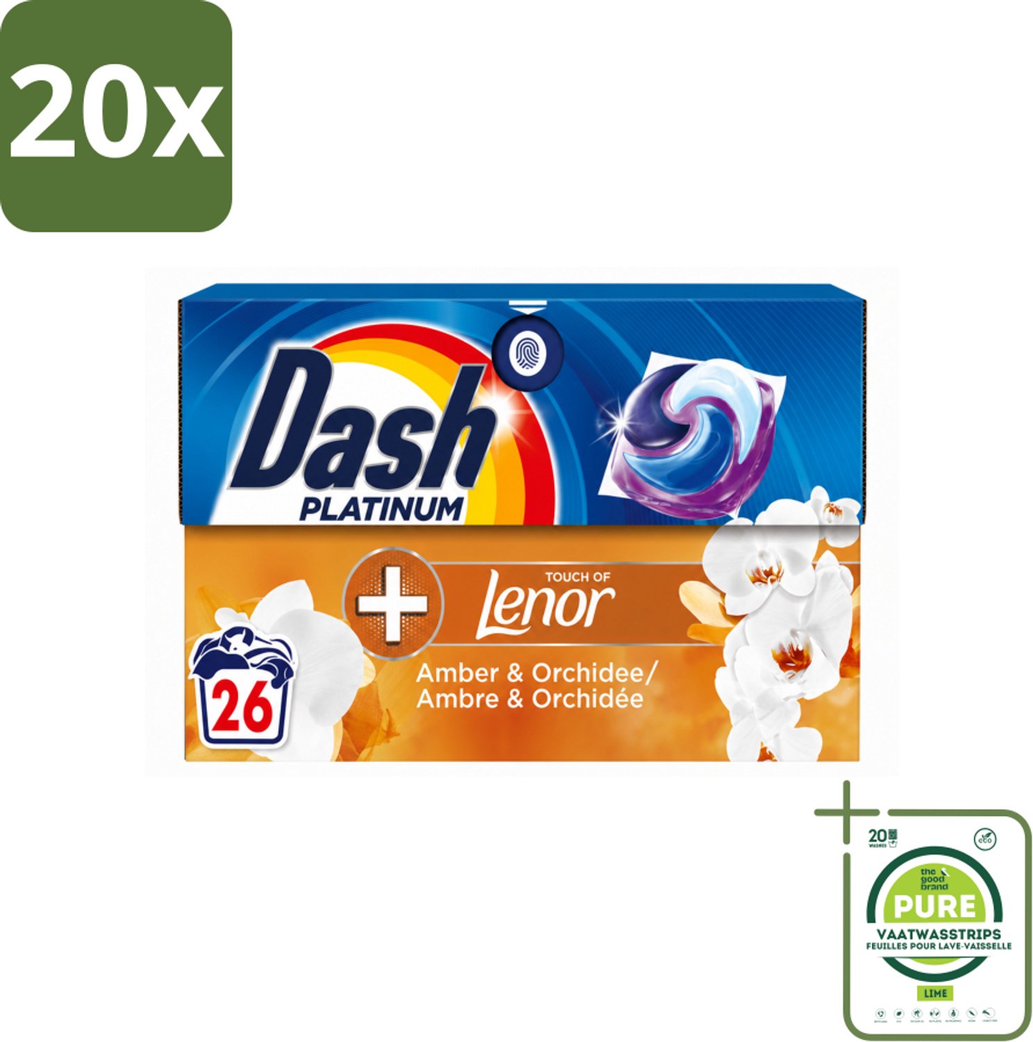 20 x Dash – Wasmiddelcapsules – 4in1 Pods Amber & Orchidee – 26 capsules - Grootverpakking - Vaatwasstrips - Wasmiddel - Waspod - Frisse Geur - Reiniging - Vlekverwijdering