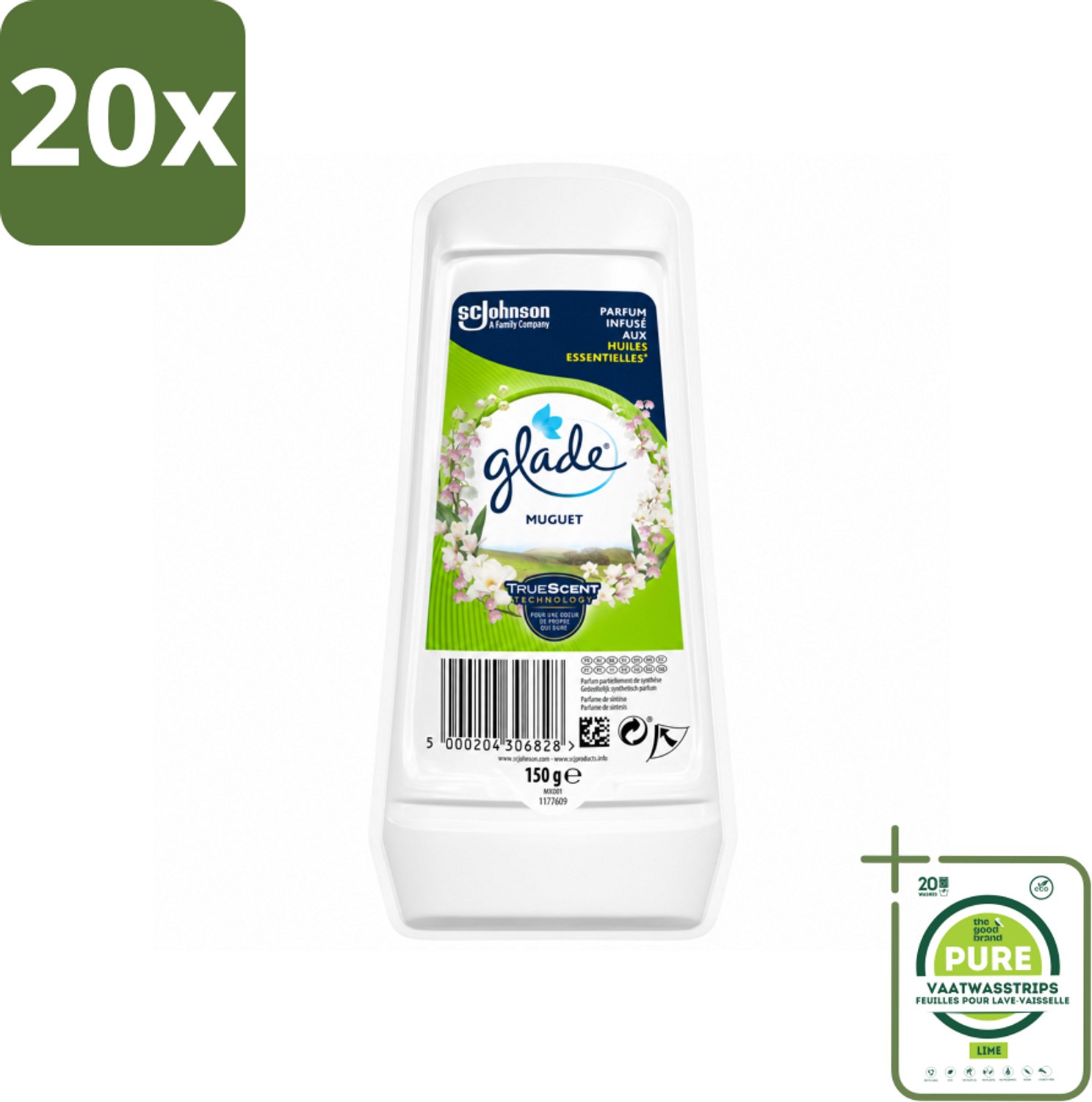 20 x Glade – Luchtverfrisser Gel – Muguet – 150 g - Grootverpakking - Vaatwasstrips - Luchtverfrisser - Geur - Muguet - Bloemige Geur - Frisse Geur