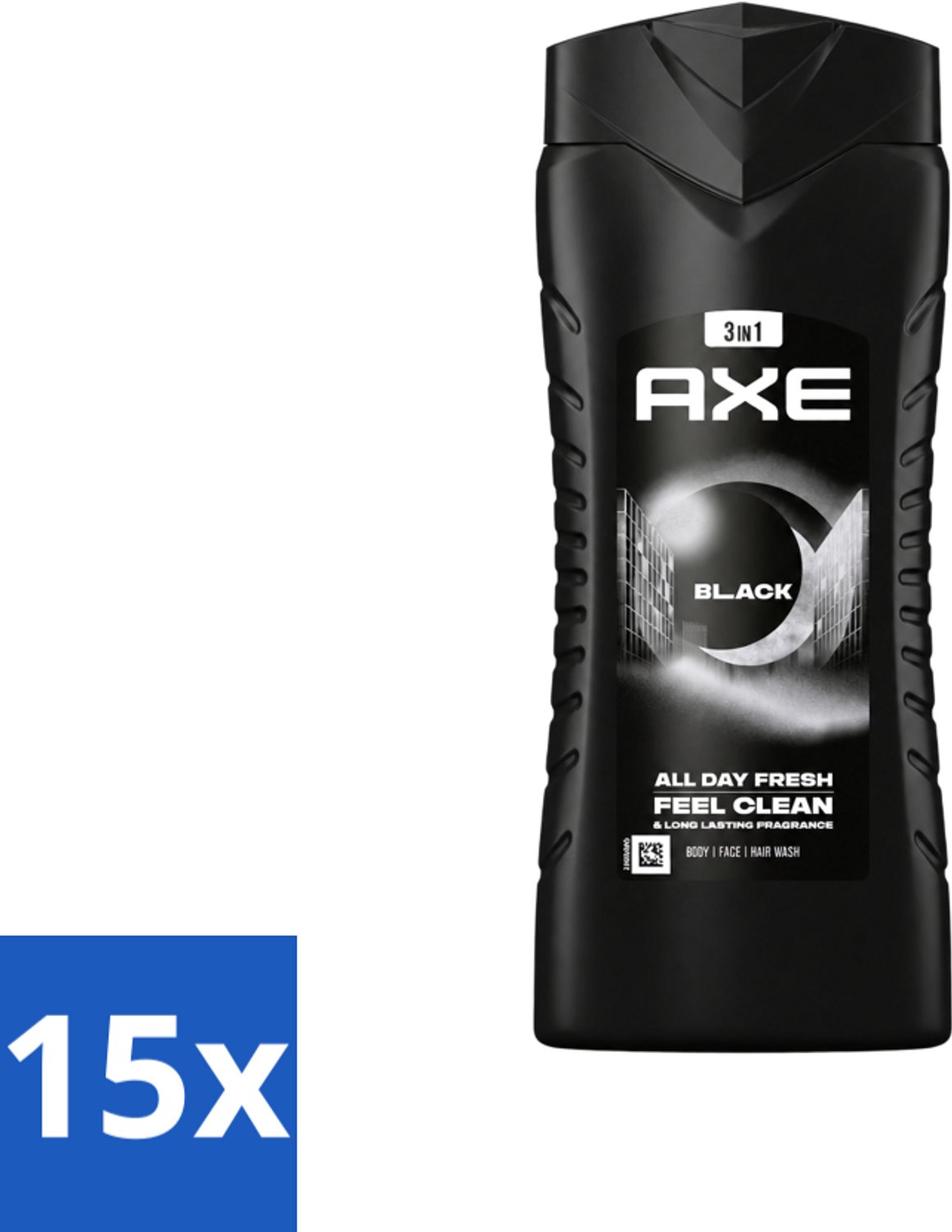 15 x Axe XL - 3-in-1 Douchegel - Black - Frozen Pear & Cedarwoord - 12hrs Long Lasting Scent - 400 ml - Voordeelverpakking - 15 stuks