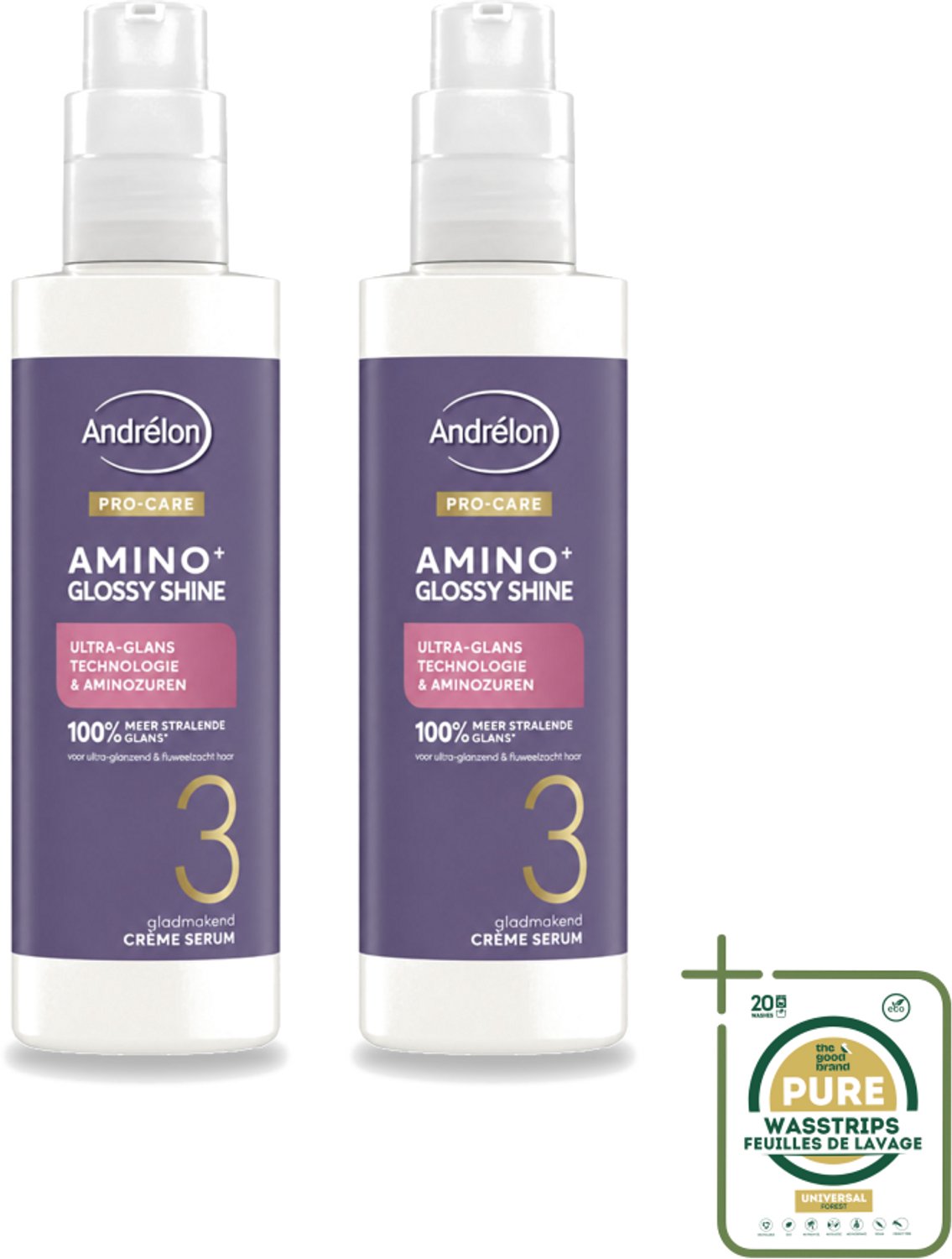 2 x Andrélon – Crème Serum – Pro Care Amino+ Glossy Shine – 200 ml - Wasstrips - Haarverzorging - Glans - Haarverzorging Crème - Haarverzorging Serum - Haarverzorging Voor Dof Haar