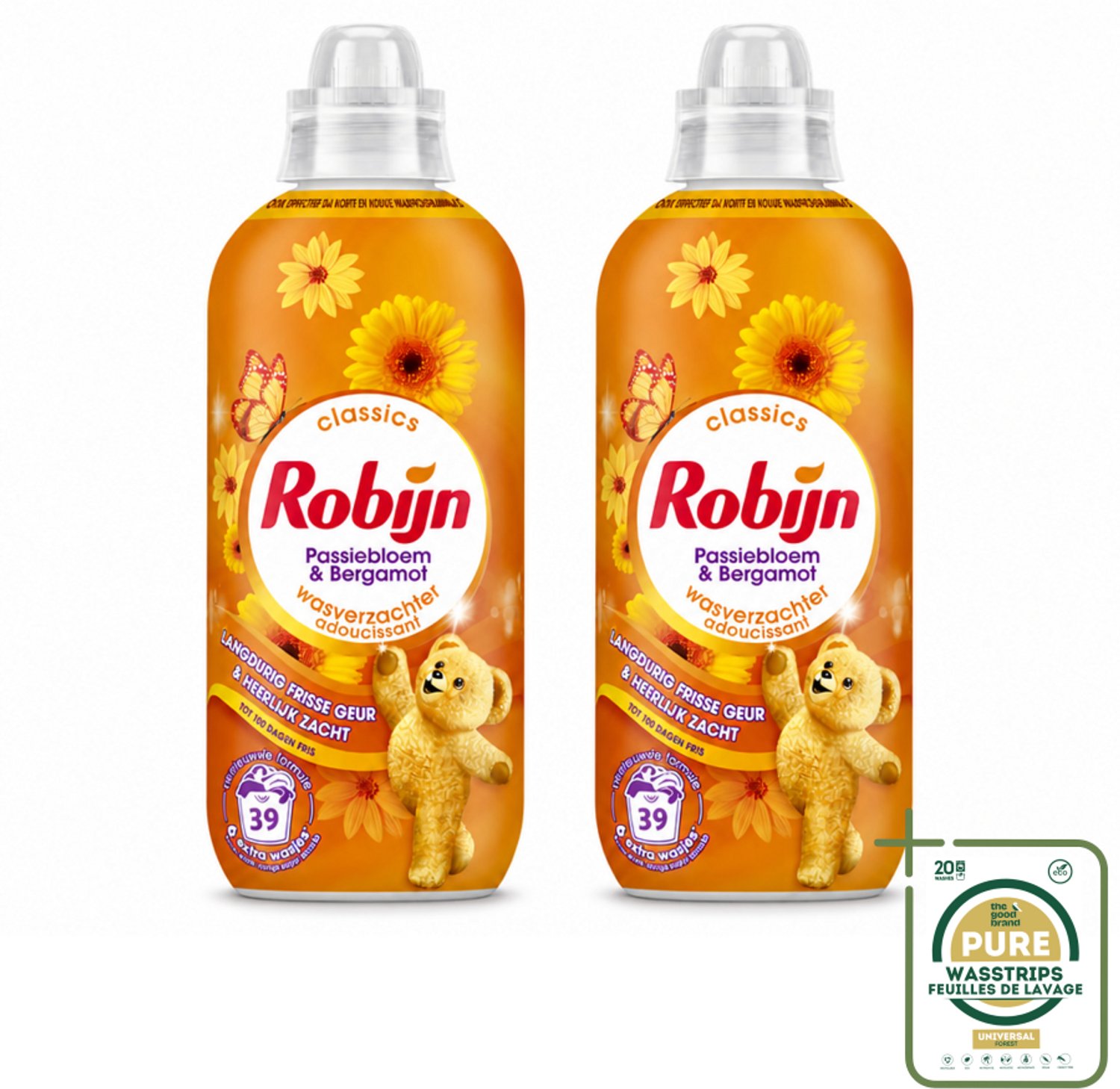 2 x Robijn – Wasverzachter – Passiebloem & Bergamot – 780 ml - Wasstrips - Wasverzachter - Wasverzachter Passiebloem Bergamot - Wasverzachter Passiebloem - Wasverzachter Bergamot - Wasverzachter Voor Katoen