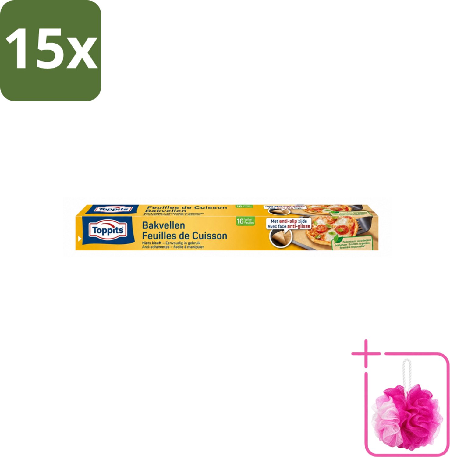 15 x Toppits – Bakpapiervellen – 16 vellen - Bulkverpakking - Bakpapier - Douchemop - Bakpapier met antikleefbescherming