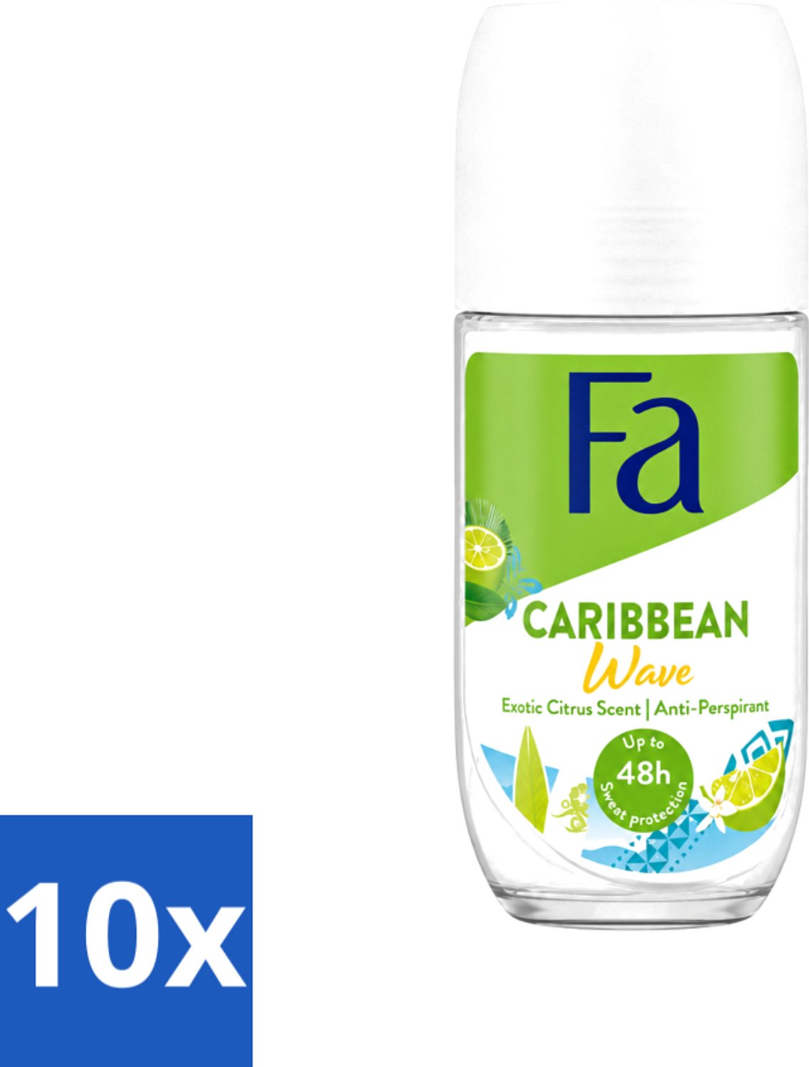 10 x Fa - Caribbean Wave - Deodorant Roller - Lemon - 50 ml - Voordeelverpakking - 10 stuks