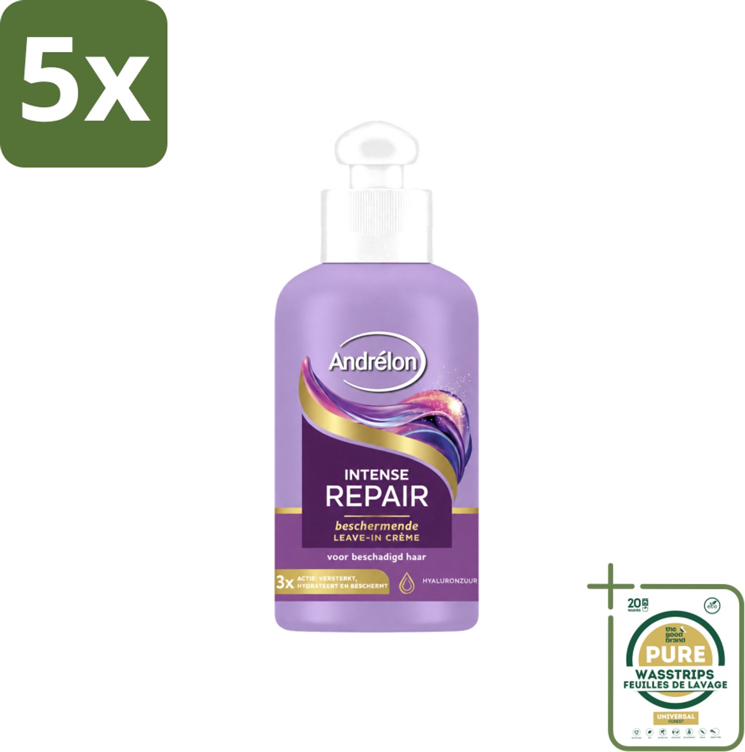 5 x Andrélon – Leave-In Crème – Intense Repair – 200 ml - Wasstrips - Haarcrème - Hydratatie - Beschadigd Haar - Herstel Haar - Bescherming Haar