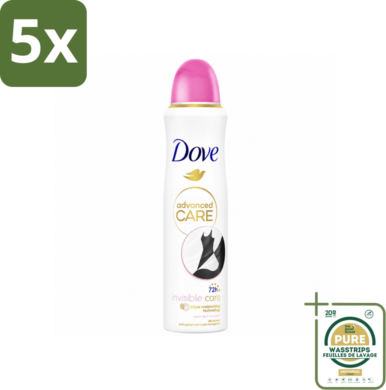 5 x Dove – Deodorant Spray – Invisible Care – 150 ml - Wasstrips - Anti-transpirant Spray - Zweetvermindering - Deodorant Spray - Frisheid - Huidbescherming