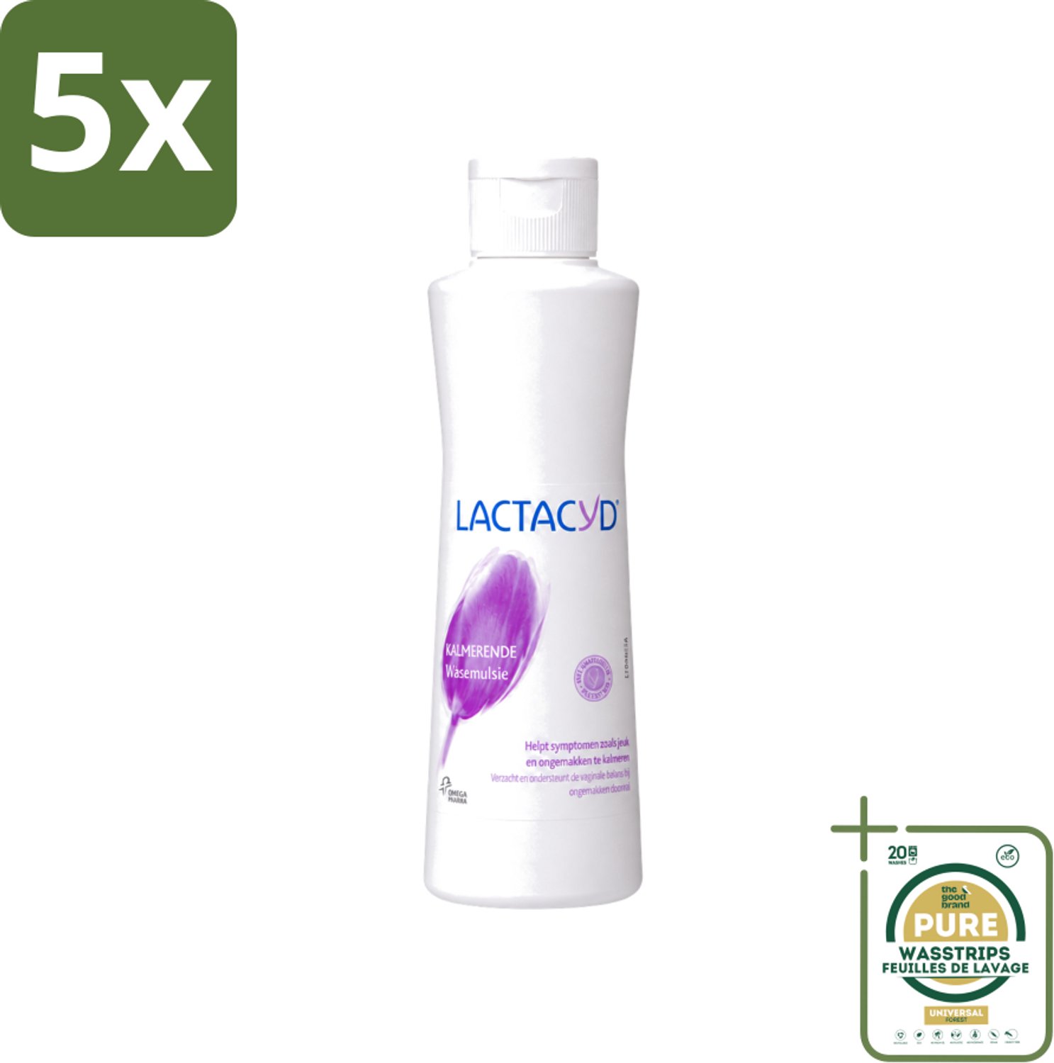 5 x Lactacyd – Kalmerend – Verzachtend – 250 ml - Wasstrips - Intieme Wasemulsie - Kalmerende Wasemulsie - Jeuk Verlicht - Roodheid Verlicht - Intieme Verzorging