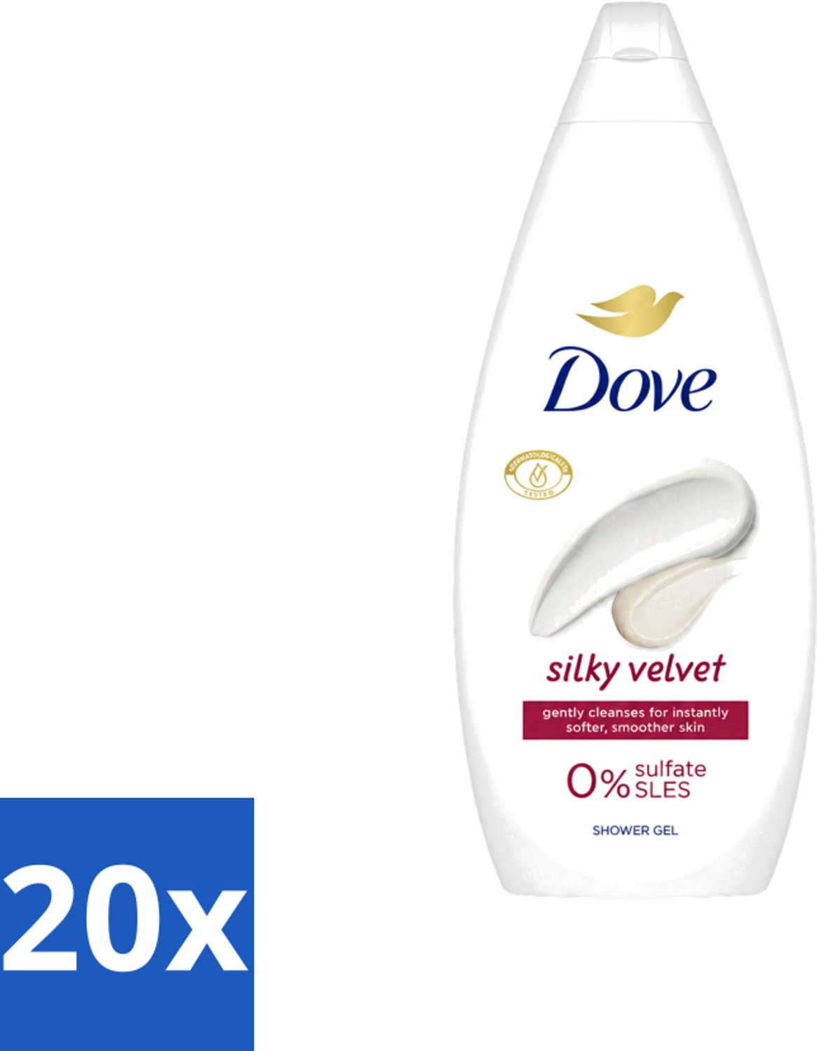 20 x Dove Silky Velvet - Douchegel - Sulfaatvrij - 250 ml - Voordeelverpakking - 20 stuks