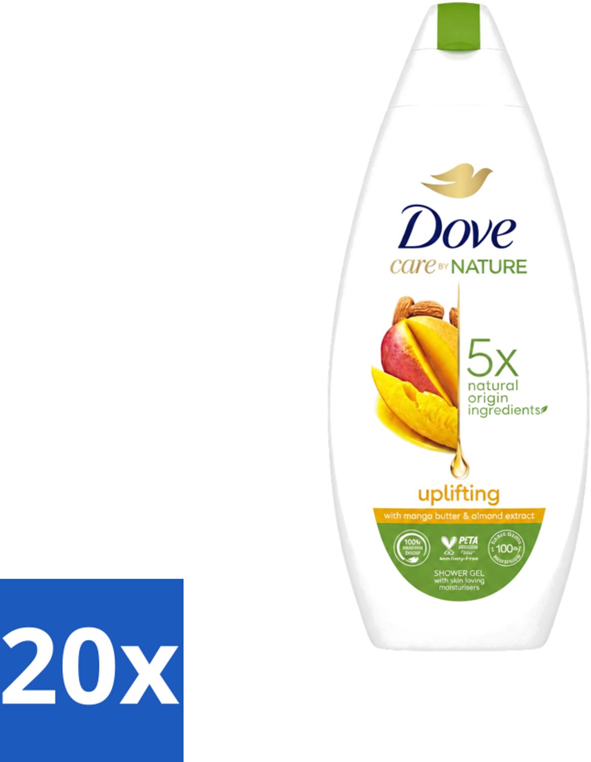 20 x Dove Care By Nature - Uplifting - Douchegel - Mangoboter & Almond Extract - 225 ml - Voordeelverpakking - 20 stuks
