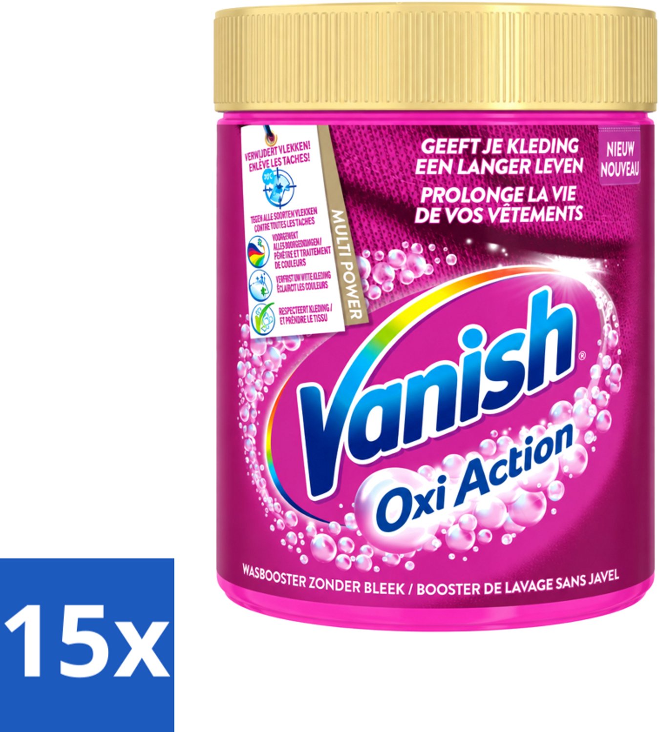 15 x Vanish Oxi Action - Vlekkenverwijderaar - Wasbooster - Zonder Bleek - Gekleurde Was - 550 Gram - Voordeelverpakking - 15 stuks