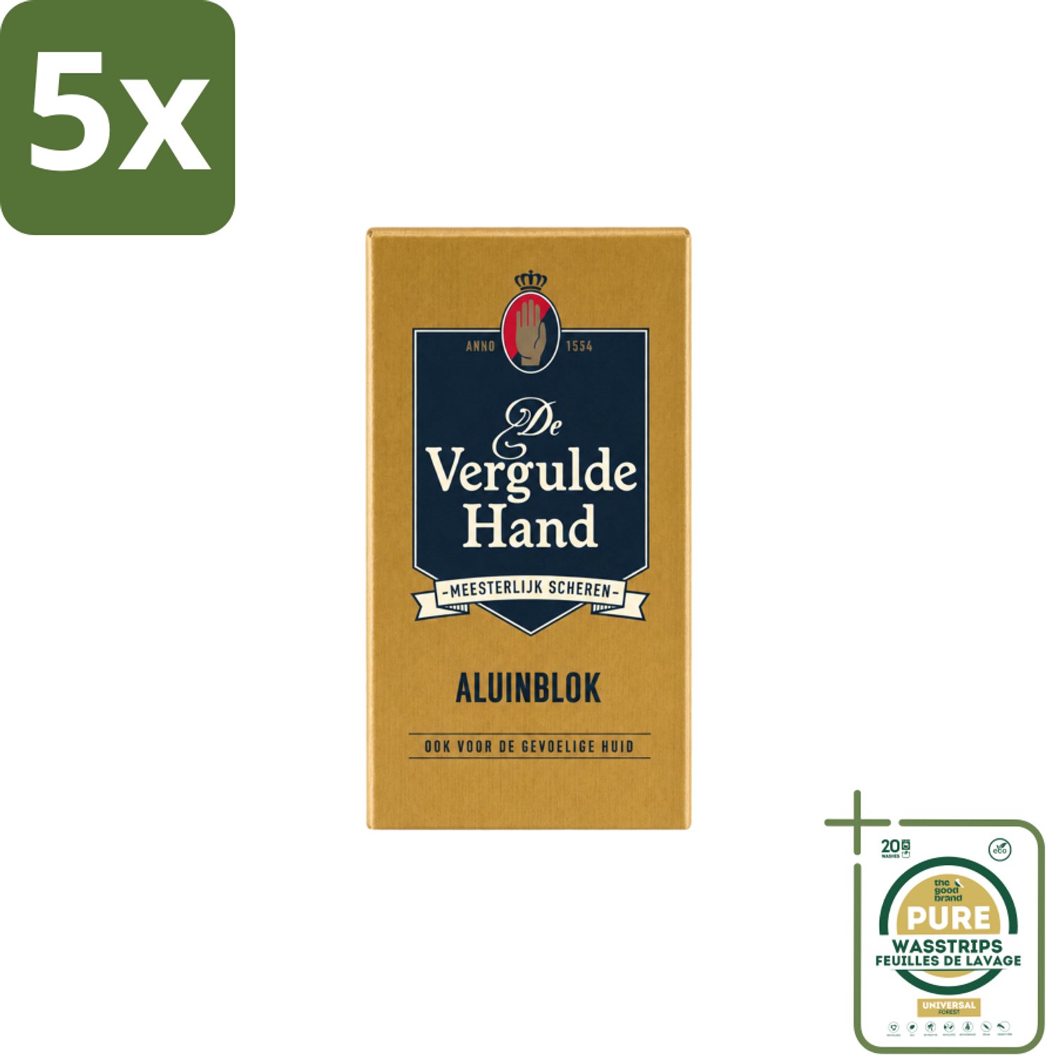 5 x Vergulde Hand - Aluinblok - 75gr - Wasstrips - Aluminumblok - Scheerwondje - Bloedstil - Huidverzorging - Scheerirritatie