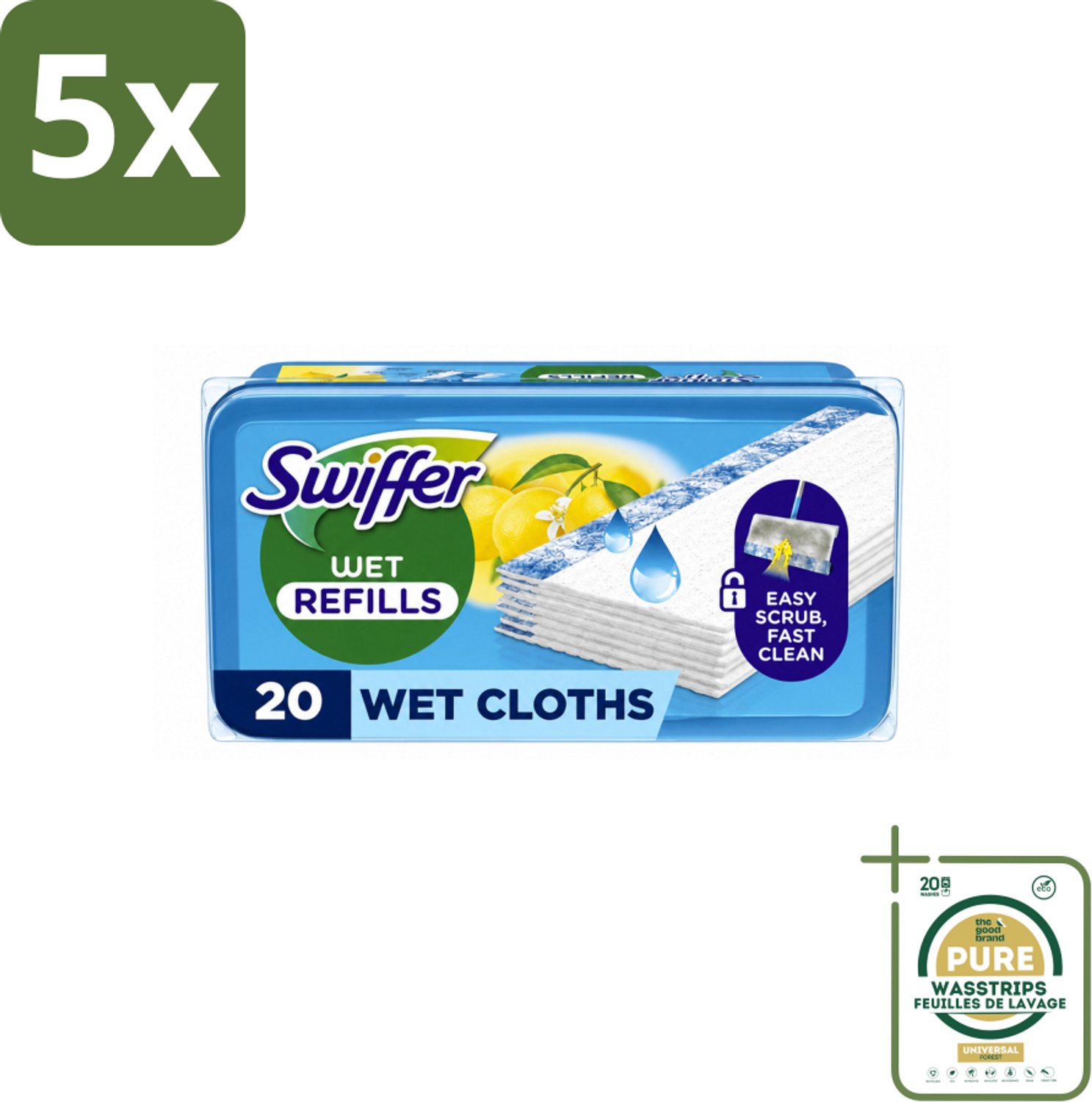 5 x Swiffer - Vloerdoekjes – Citrus Fresh – 20 doekjes - Wasstrips - Vloerdoekjes - Schoonmaken - Dweilen - Vochtige Doekjes - Citroengeur