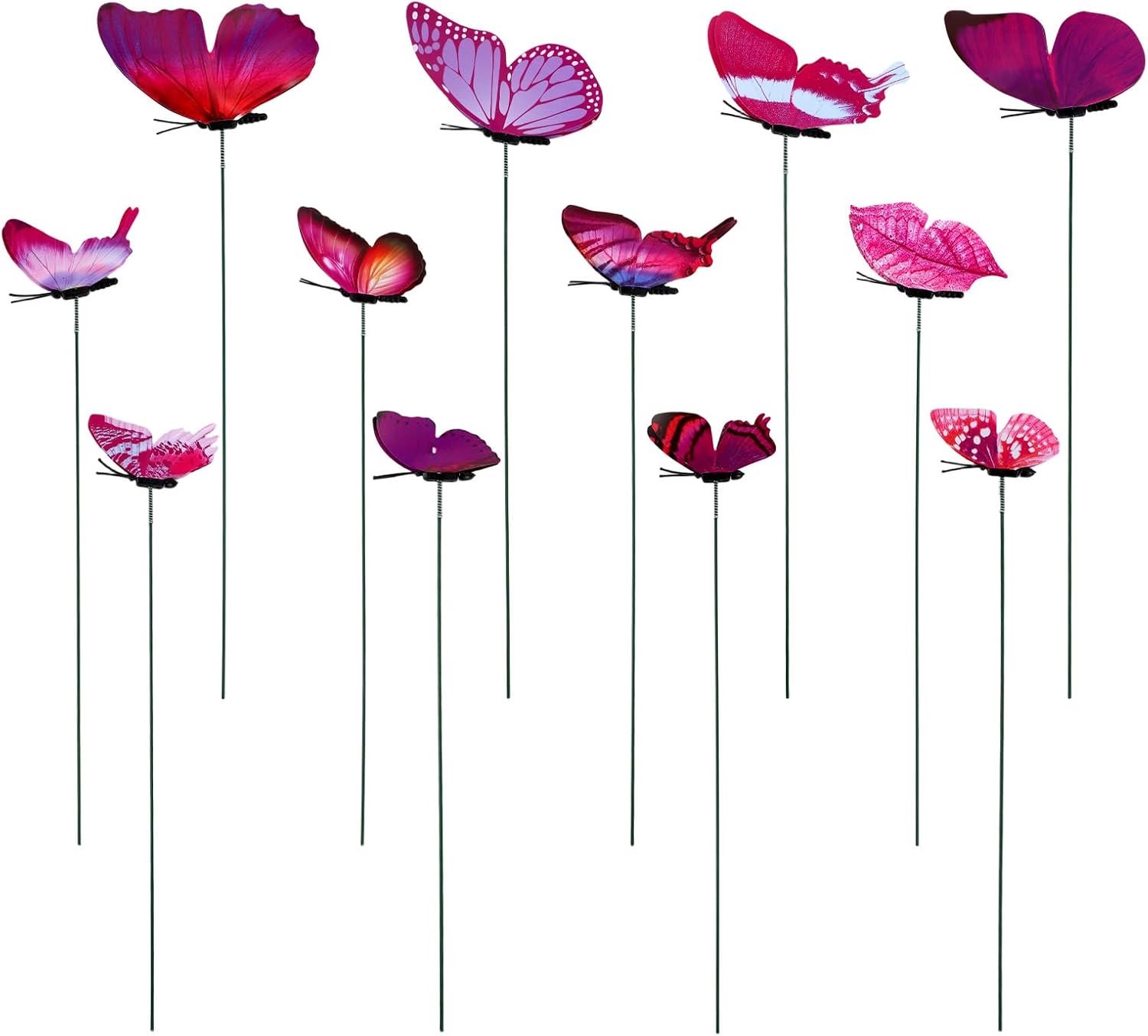 Decoratieve Vlinder Plantenstokken, 25cm Levensachtige Tuinstokken PVC Waterdichte Bloempot Decoraties voor Tuin Gazon Patio Binnen Buiten Erf Plantenbak Kunst Decor (Paars)
