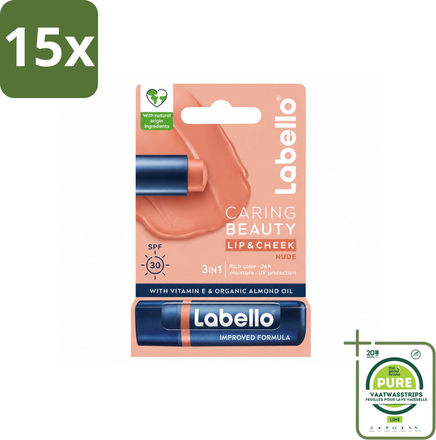 15 x Labello – CLippenbalsem – aring Beauty Nude – 6 ml - Grootverpakking - Vaatwasstrips - Lippenbalsem - Rode Lippenbalsem - Verzorgende Lippenbalsem - Hydraatende Lippenbalsem - Natuurlijke Lippenbalsem