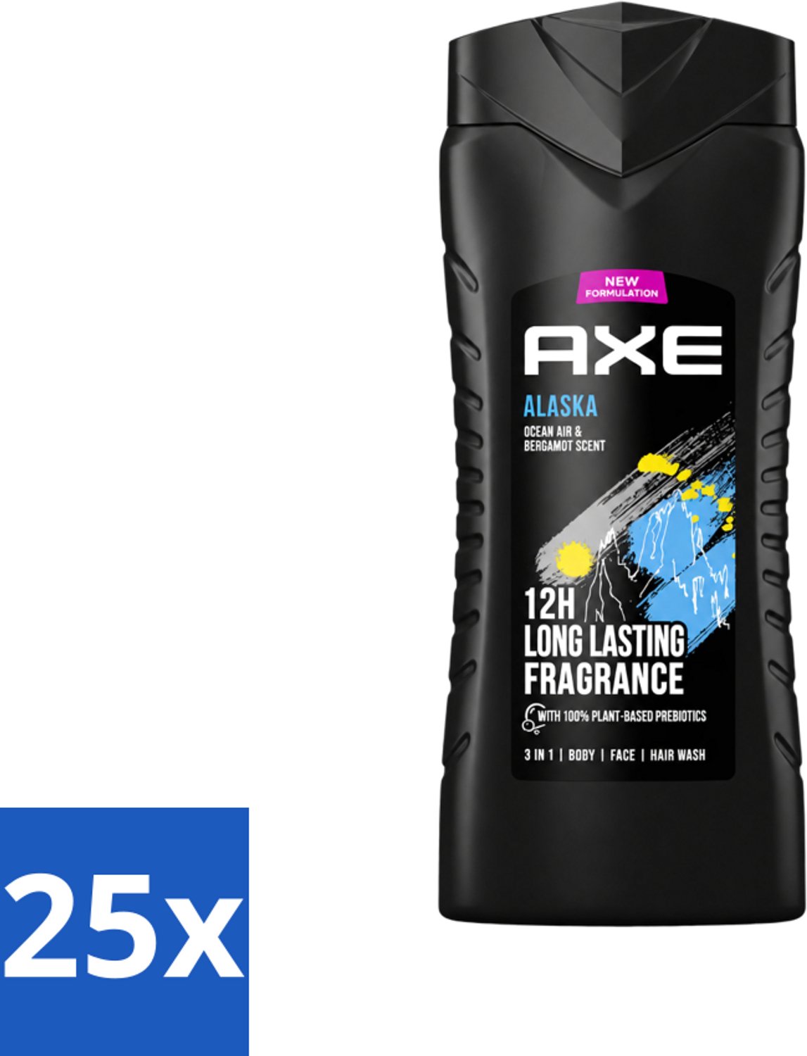 25 x Axe XL - 3-in-1 Douchegel - Alaska - Ocean Air & Bergamot - 12hrs Long Lasting Scent - 400 ml - Voordeelverpakking - 25 stuks