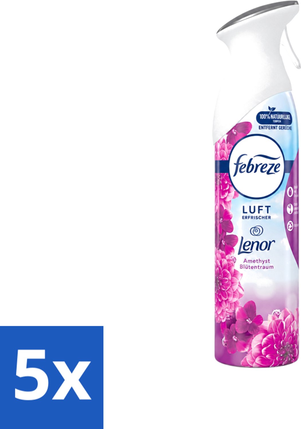 5 x Febreze Amethist Luchtverfrisser Spray - Frisse Bloemen Geur - 300ml - Voordeelverpakking - 5 stuks