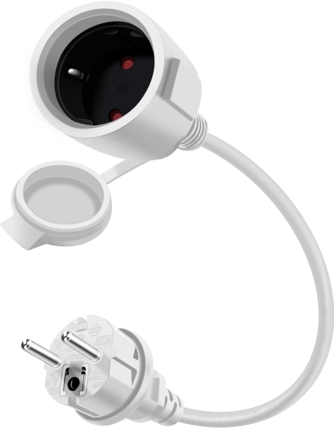 Uitbreiding Korte Witte 16A/250V Schuko Uitbreidingskabel Korte Beschermende Contact Uitbreidingskabel, IP44 Kabel voor Outdoor of Binnenshuis, Huis, Kantoor (wit, 0.3m)