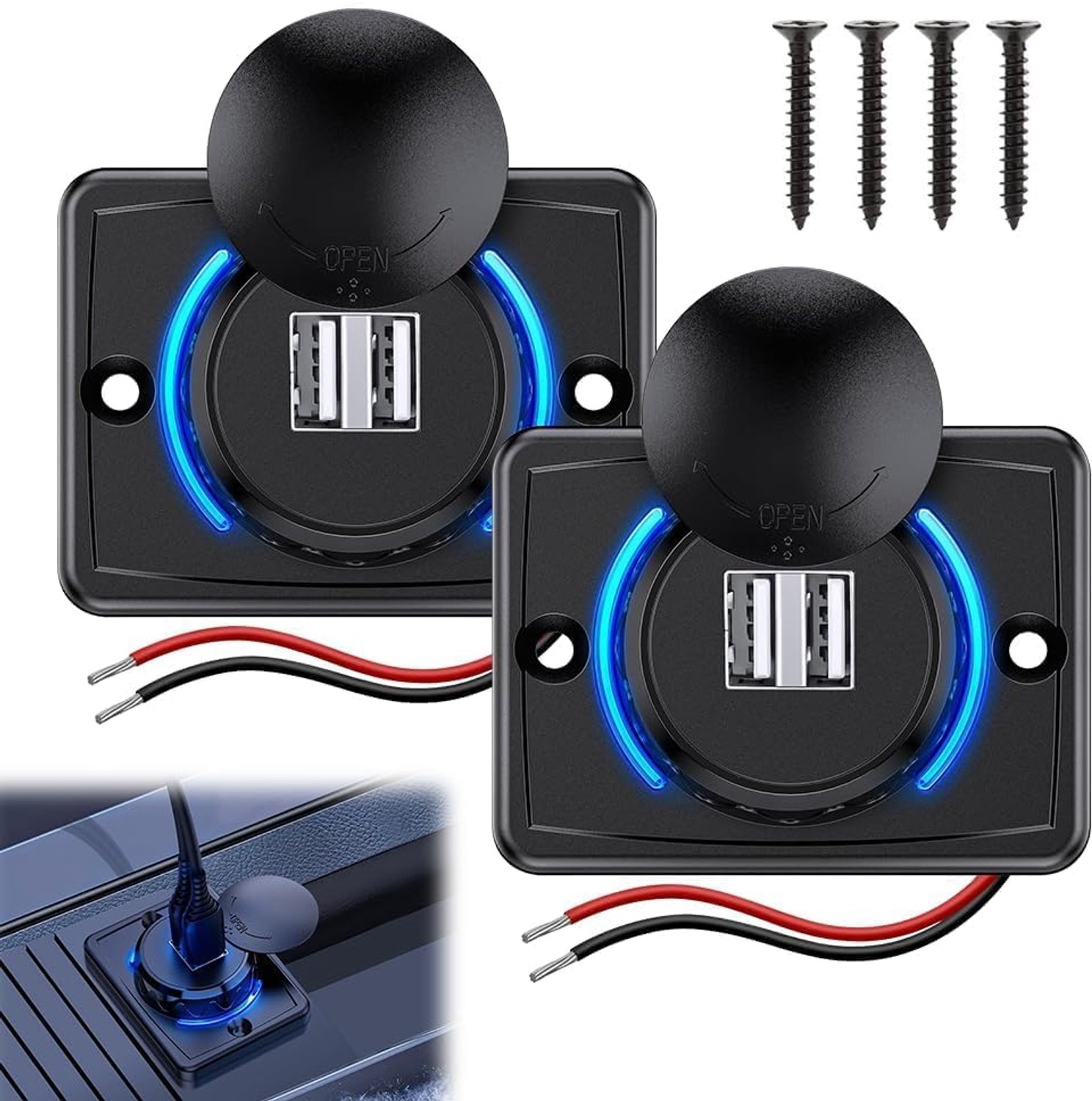 2 stuks 3,1 A dubbele USB-autolader, 12 V/24 V, waterdicht, voor motorfiets, boot, vrachtwagen, camper