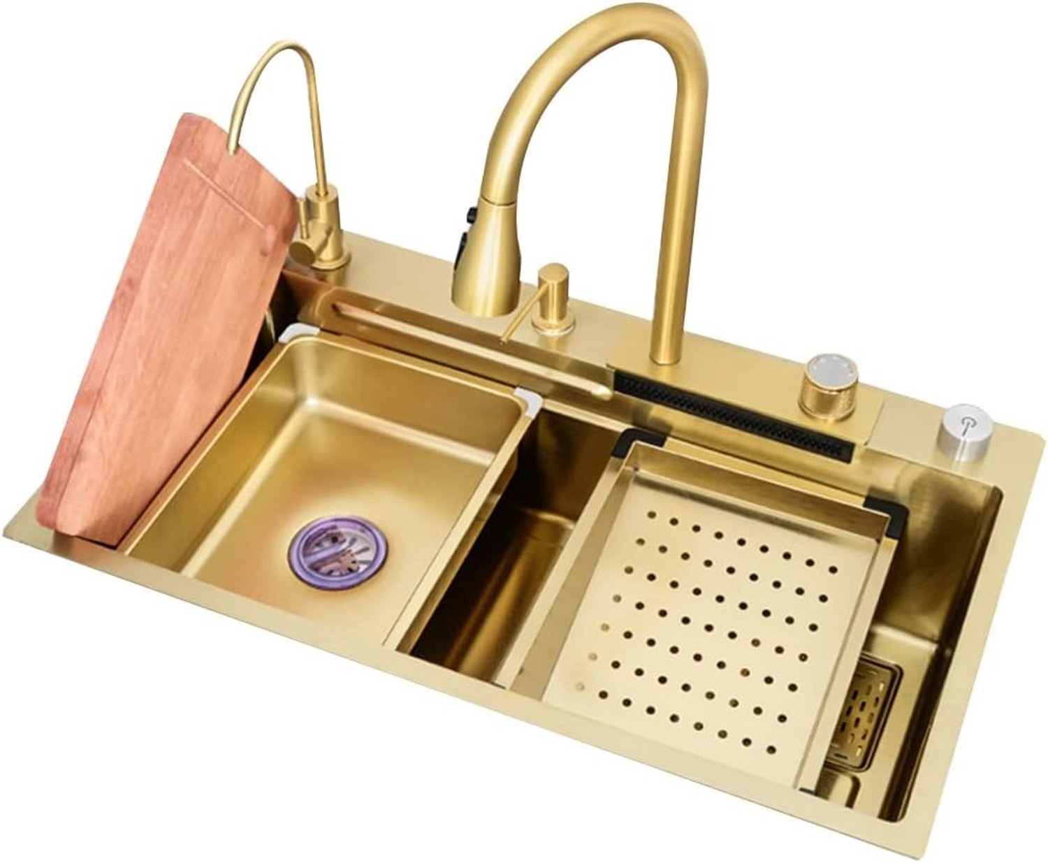 Gouden spoelbak, roestvrijstalen groentewasbak, aanrechtblad, onderbouwkom, keukengootsteen, hoogwaardige appartementgootsteen voor het afwassen (kleur: goud, afmeting: 68 * 45 * 22