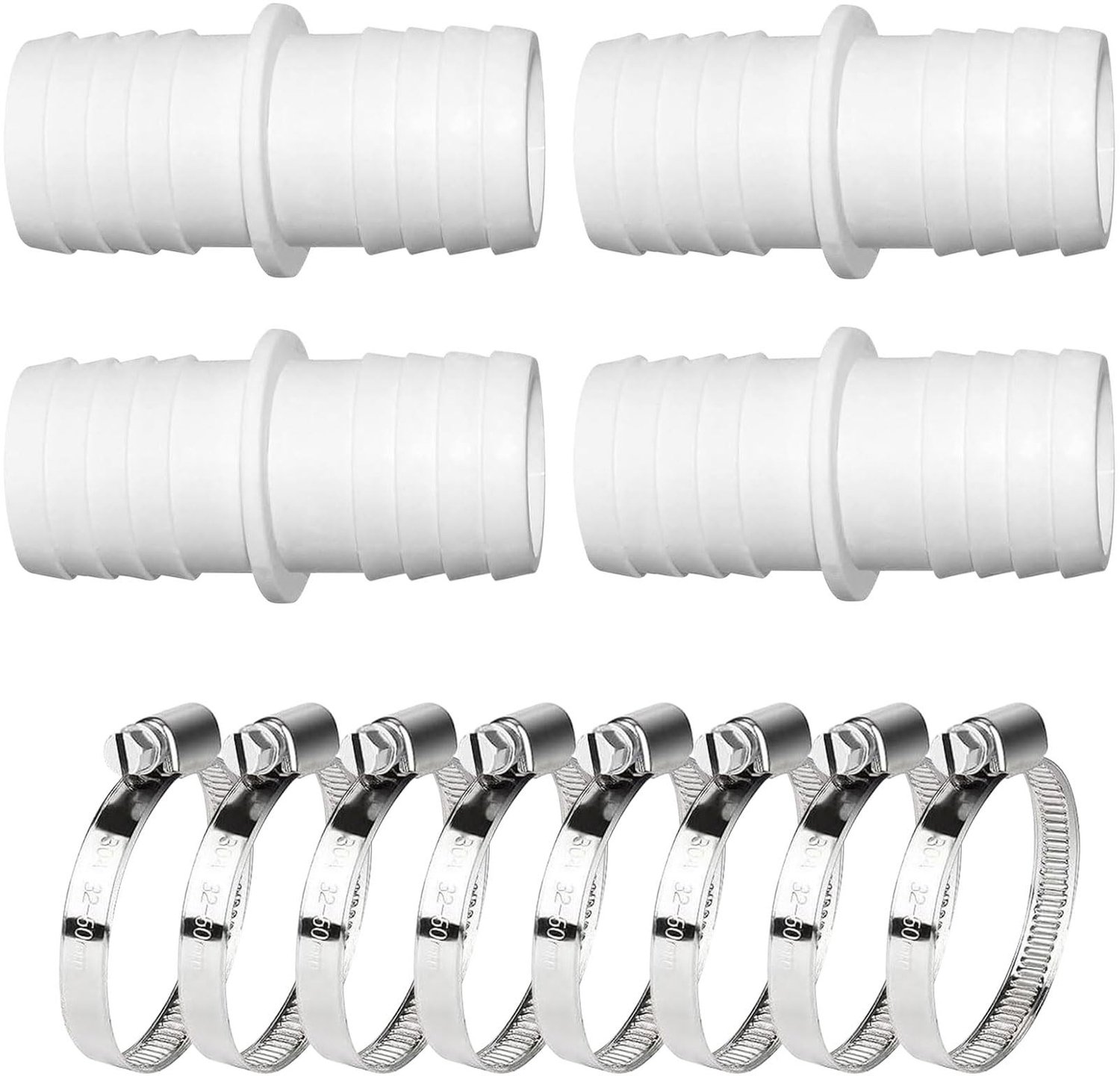 Set van 4 Zwembadslangadapters 38 mm met Roestvrijstalen Klemmen