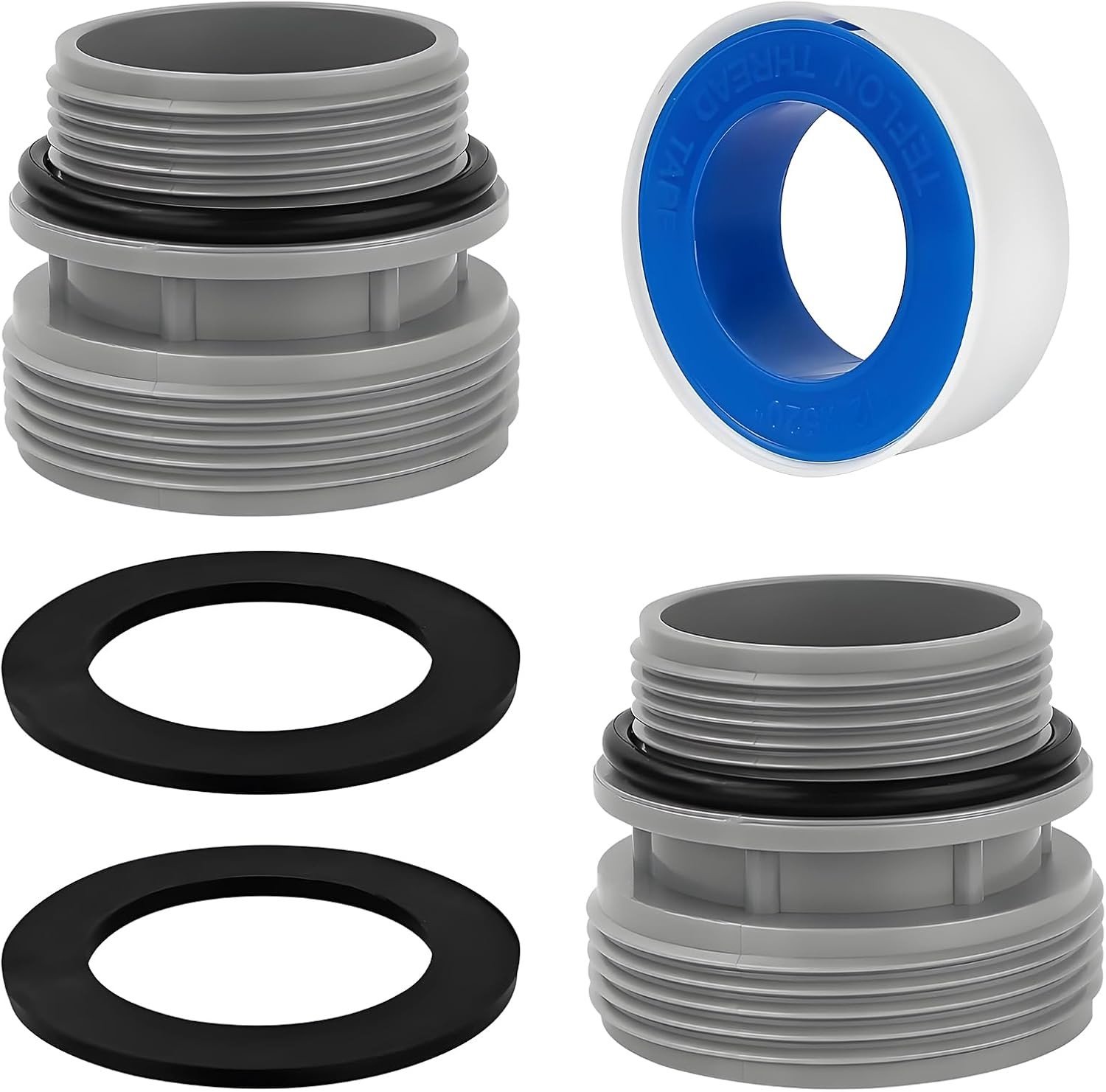 Adapterset voor zwembadslangen, 2 stuks, met afdichting, geschikt voor 40 mm tot 1 1/2 inch slangen, ideaal voor zwembadpomp en onderhoud