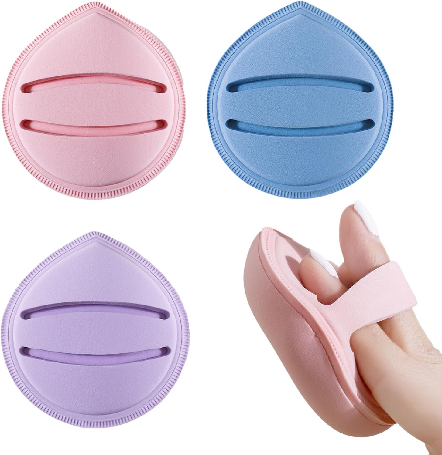 Buffer, vloeibare make-up, poeder, schoonheidsgereedschap, roze, blauw, paars, 3 stuks