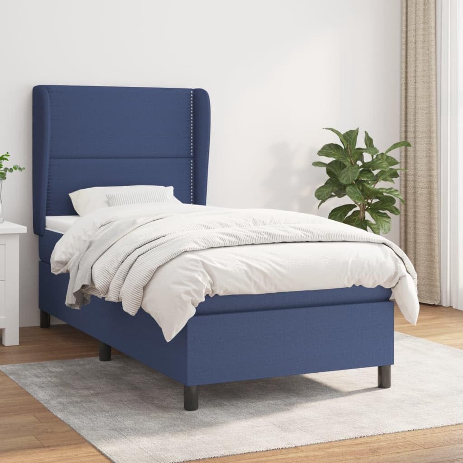 Matras stof blauw 90x200 cm pocketvering hoofdbord in hoogte verstelbaar middelhard matras met huidvriendelijk topmatras voor rustgevende nachtrust en comfortabel slapen