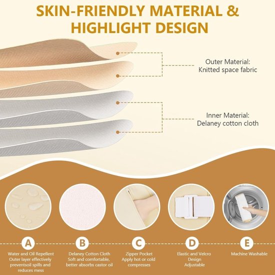 Herbruikbare Organic Cotton Castor Oil Wrap Kit - 6-delige Set voor Compressie en Ontspanning van Taille, Nek, Benen en Knie, Machinewasbaar en Lekvrij — afbeelding 2
