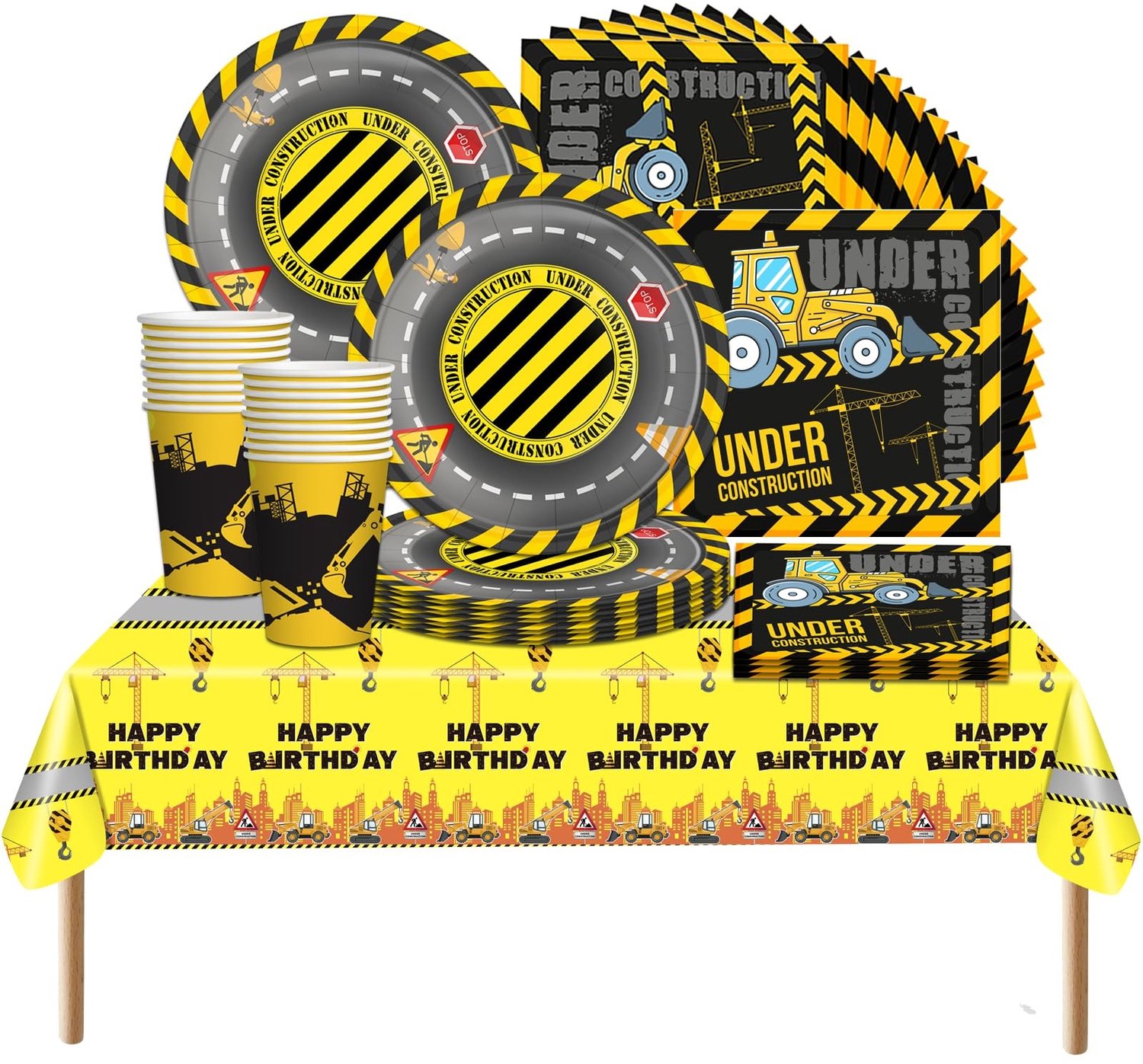 Feestelijk Servies met Bouwvoertuigen voor Kinderfeestjes
