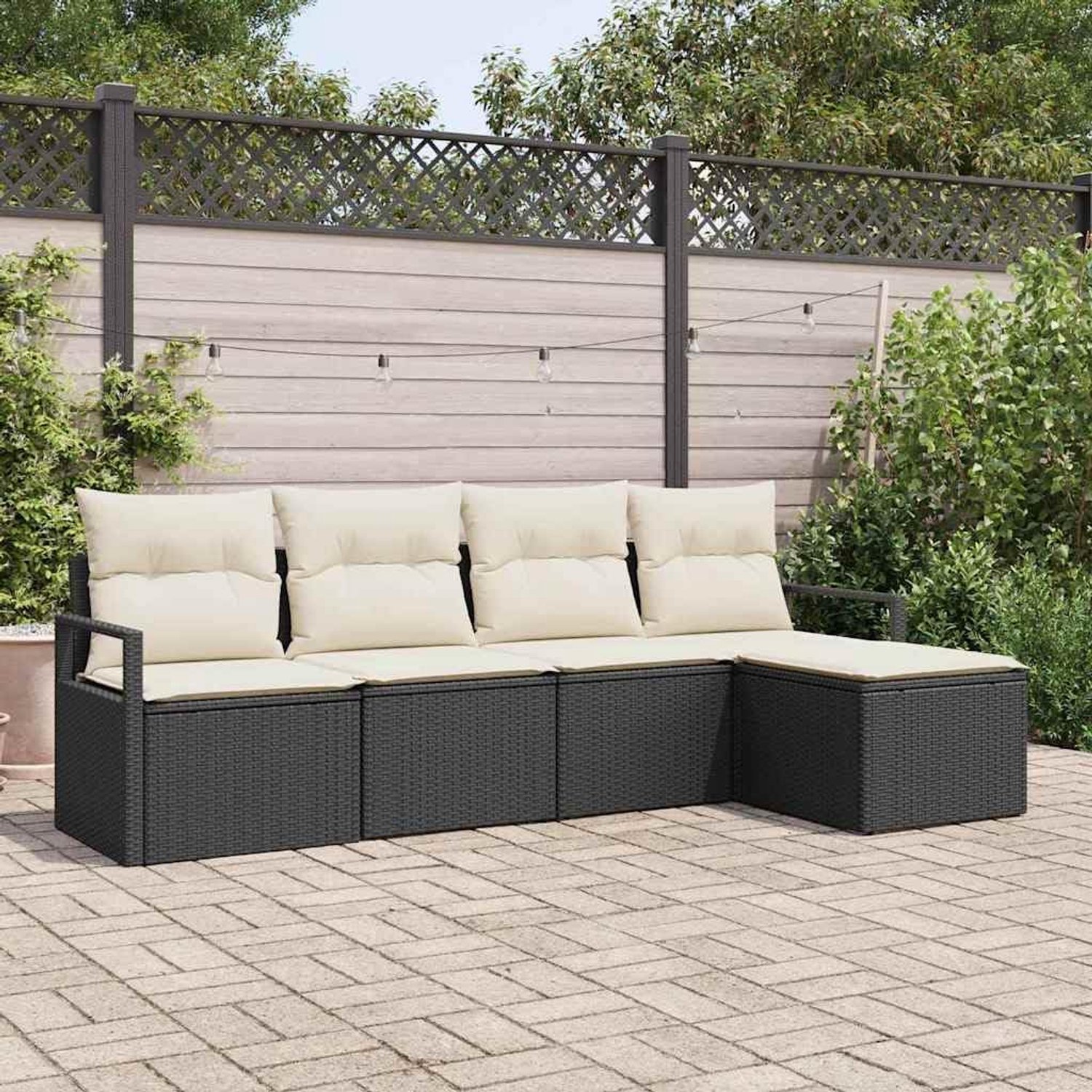 Poly rattan buitenbankstel handgemaakt zwart crème 37.8