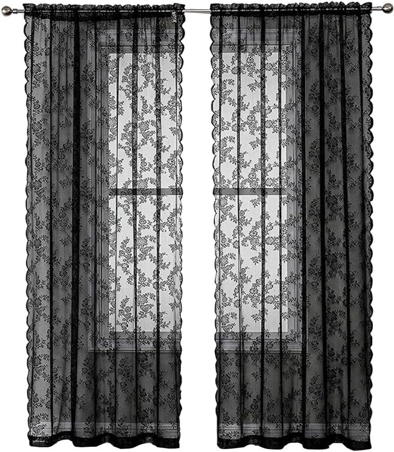 2 stuks kanten gordijnen, decoratieve gordijnen met bloemenpatroon, transparante verduisterende gordijnen voor keuken, woonkamergordijnen, luchtige dekorgordijnen voor slaapkamer