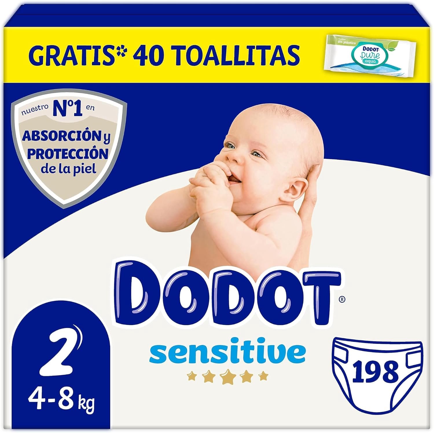 Dodot Sensitive Luiers Maat 2 (4-8 kg) - 198 stuks + 40 Gratis Doekjes
