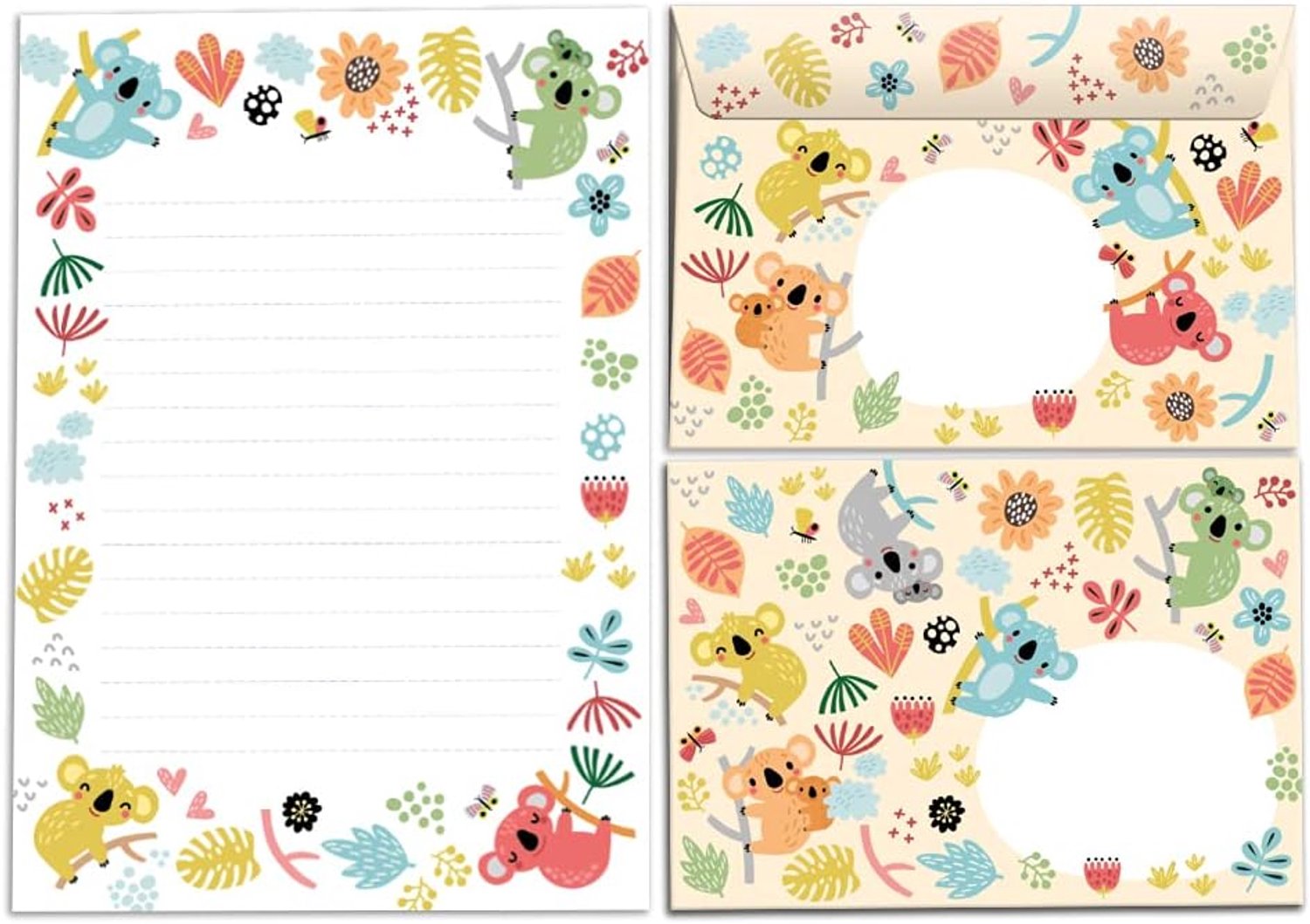Briefpapier set A5 met koala - 25 vellen + 15 enveloppen - zelfklevend - perfect voor kinderen - Vemera