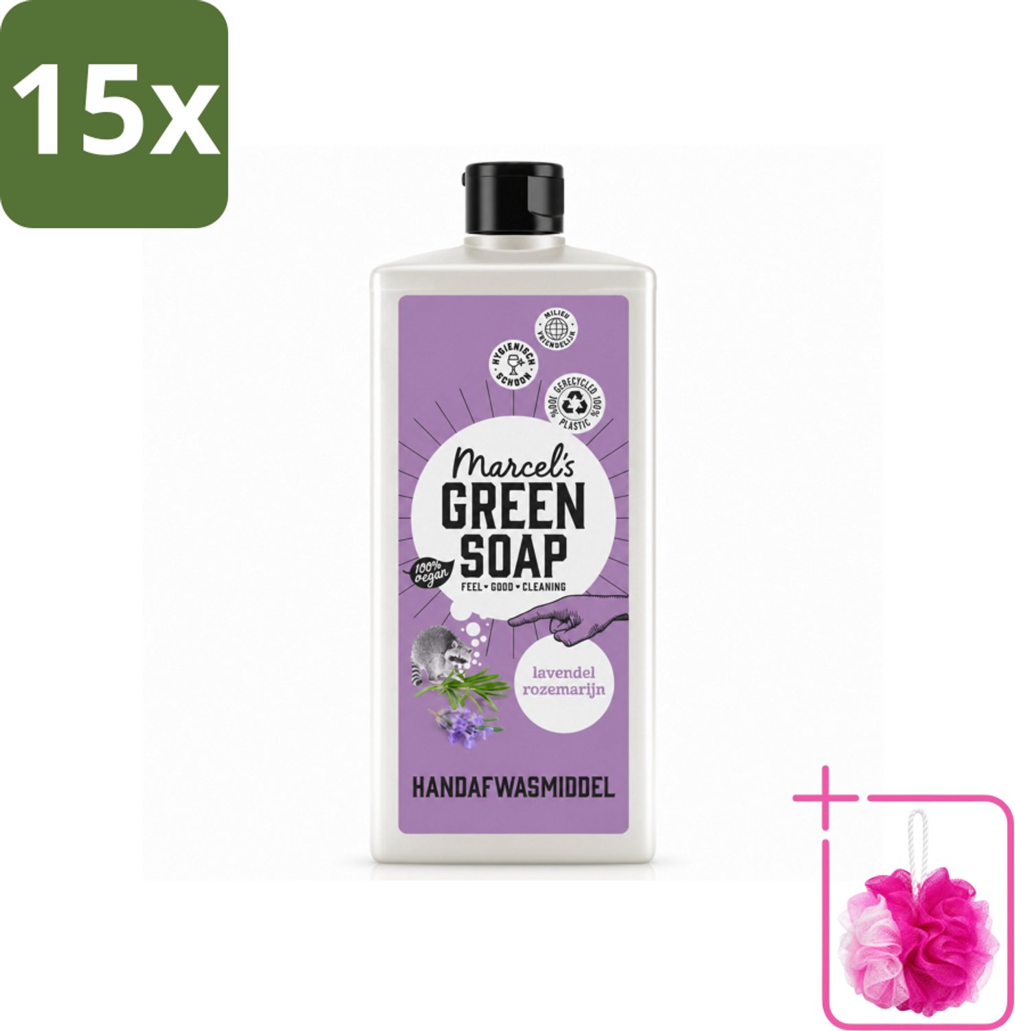 15 x Marcel's Green Soap - Afwasmiddel - Lavendel & Rosemarijn - Voor dagelijks gebruik - 500 ml - Bulkverpakking - Afwasmiddel - Douchemop - Natuurlijke afwas