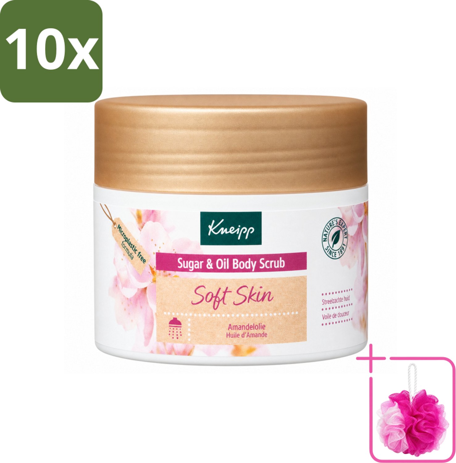 10 x Kneipp - Body scrub - Sugar & Oil - Soft Skin - Voor droge en gevoelige huid - 220 g - Bulkverpakking - Huidverzorging - Douchemop - Suiker scrubb