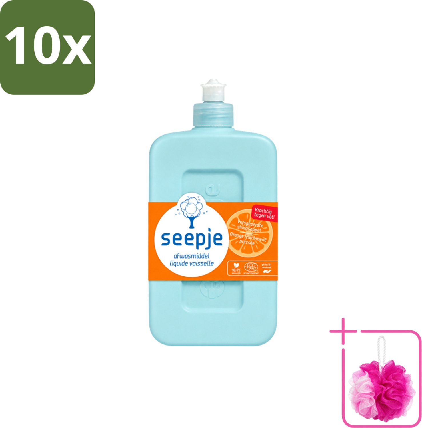 10 x Seepje - Afwasmiddel - Krachtige Reiniging - Versgeperste Sinaasappel Geur - 500 ml - Bulkverpakking - Afwasmiddel - Douchemop - Vaat reinigen