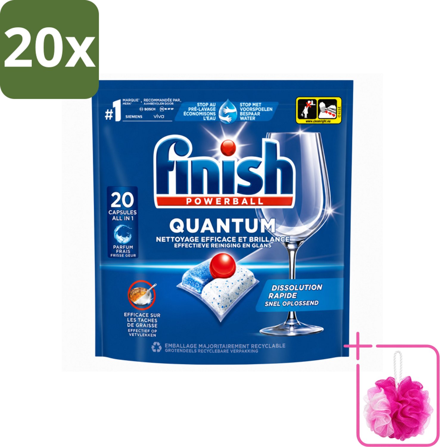 20 x Finish - Vaatwasmiddel - Quantum Vaatwastabletten Regular - Diepe Reiniging - 20 capsules - Bulkverpakking - Vaatwasmiddel - Douchemop - Vaatwasmiddel Quantum