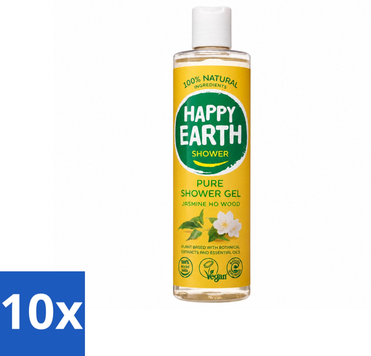 10 x Happy Earth – Douchegel – 100% Natuurlijk Jasmine Ho Wood – 300 ml - Voordeelverpakking - 10 stuks